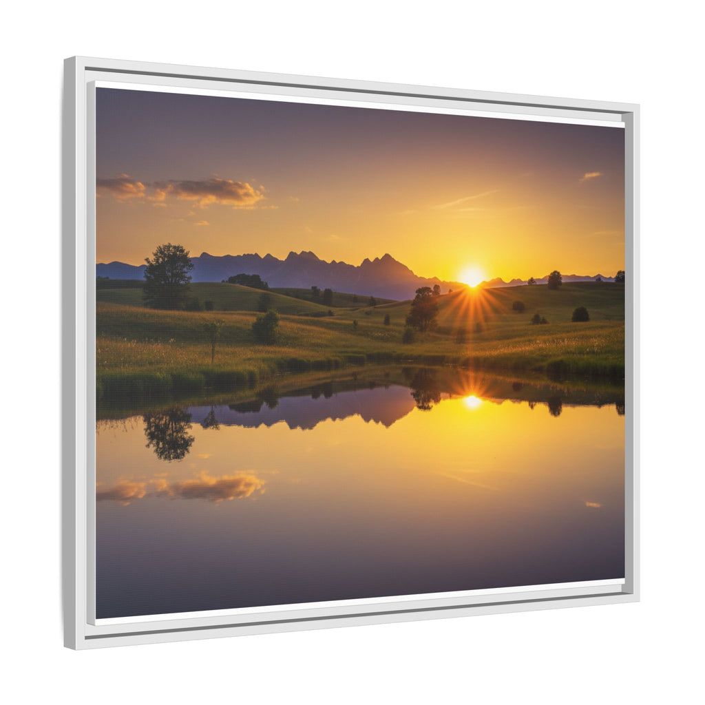 Framed Matte Canvas Sunset Landscape — Serene Lake Reflection Wall Art