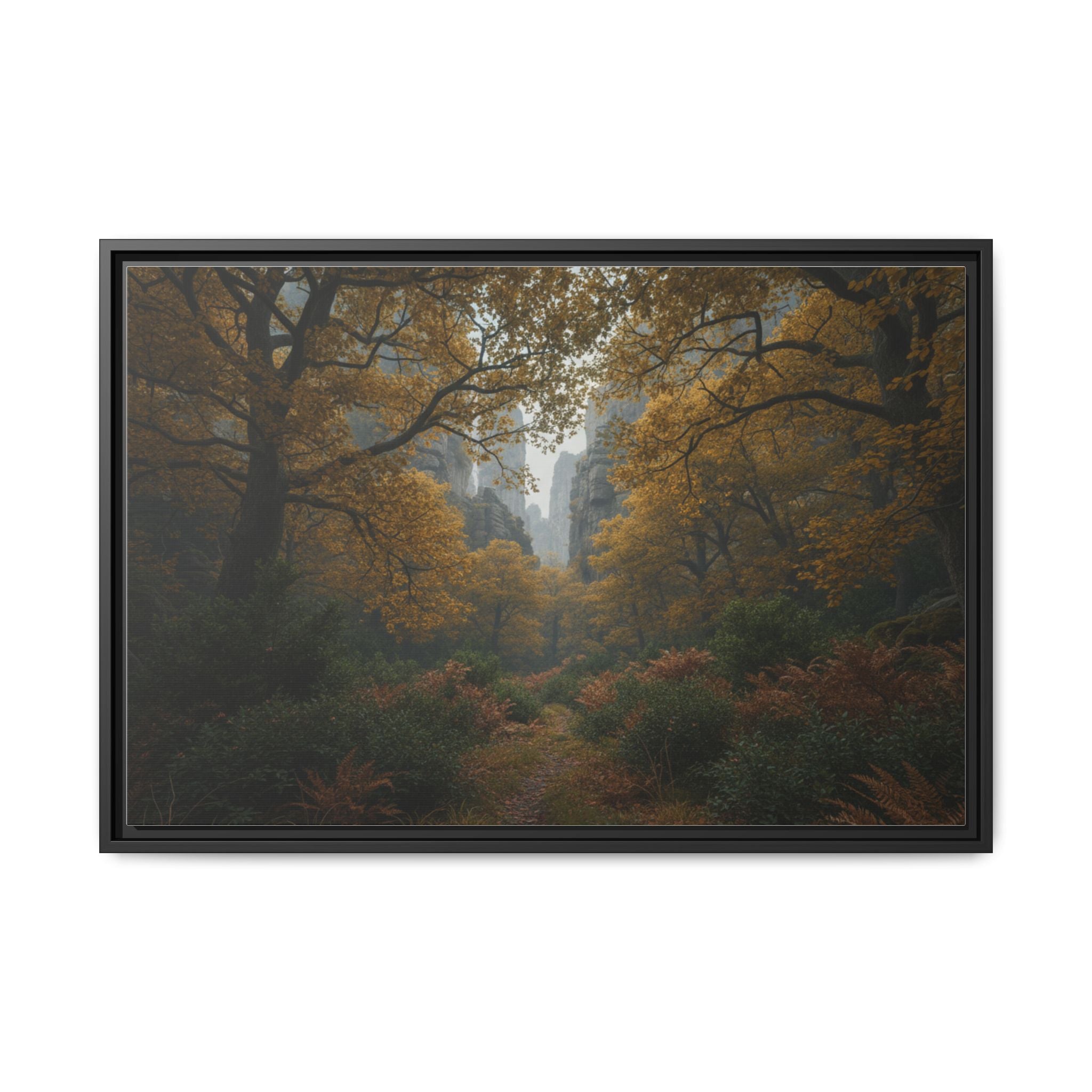 Autumn Forest Path Matte Canvas Print — Framed Wall Art