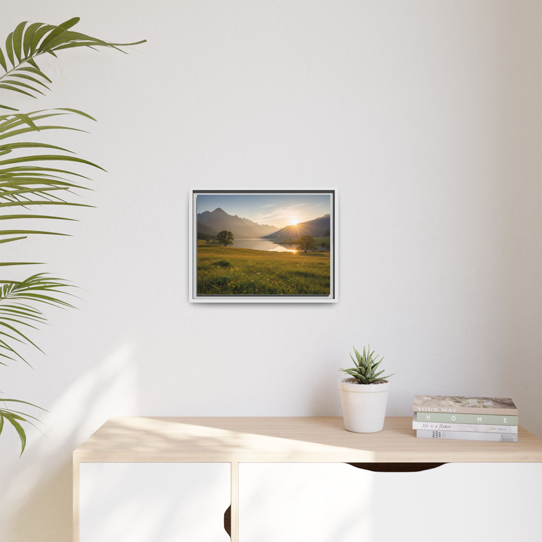 Sunrise Mountain Lake Matte Canvas — Framed Landscape Wall Art