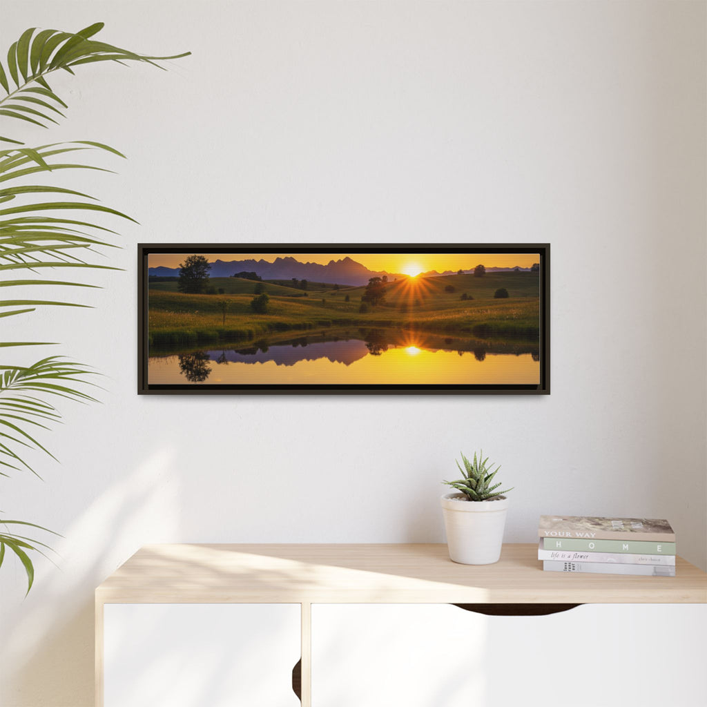 Framed Matte Canvas Sunset Landscape — Serene Lake Reflection Wall Art