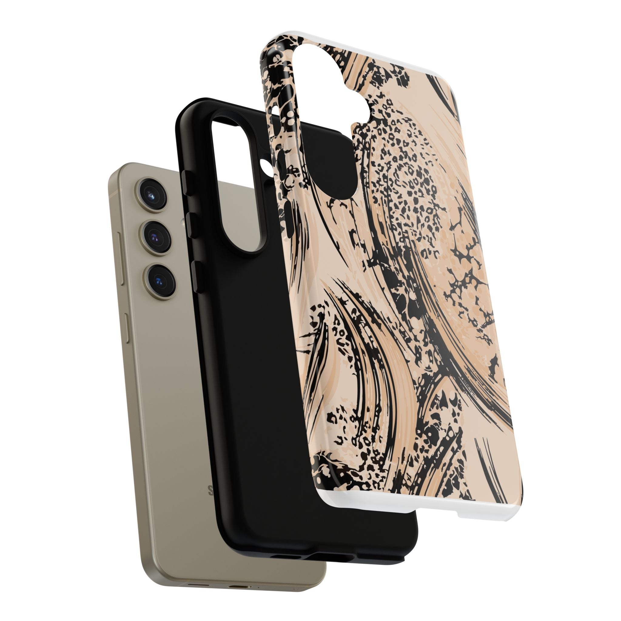 Abstract Brushstroke Phone Case — Neutral Beige & Black Artistic Protective Cover