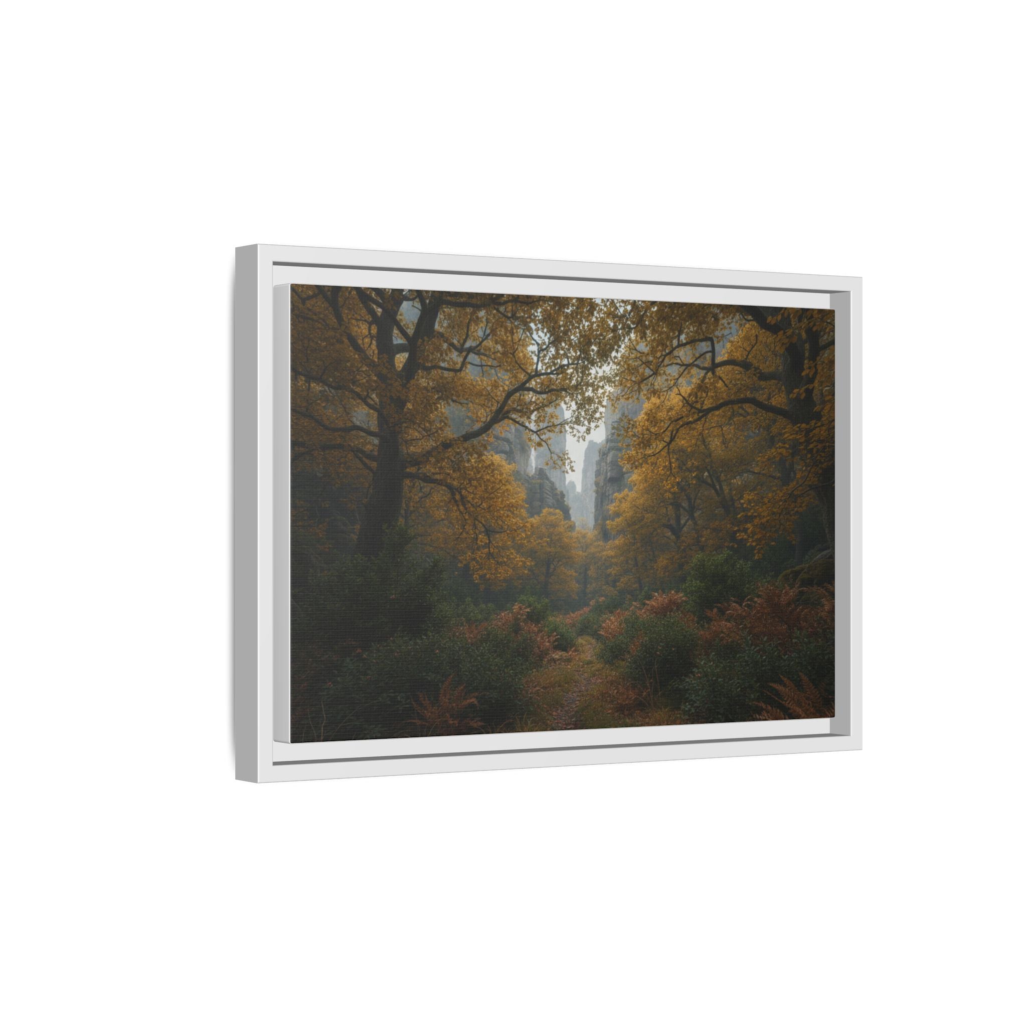 Autumn Forest Path Matte Canvas Print — Framed Wall Art