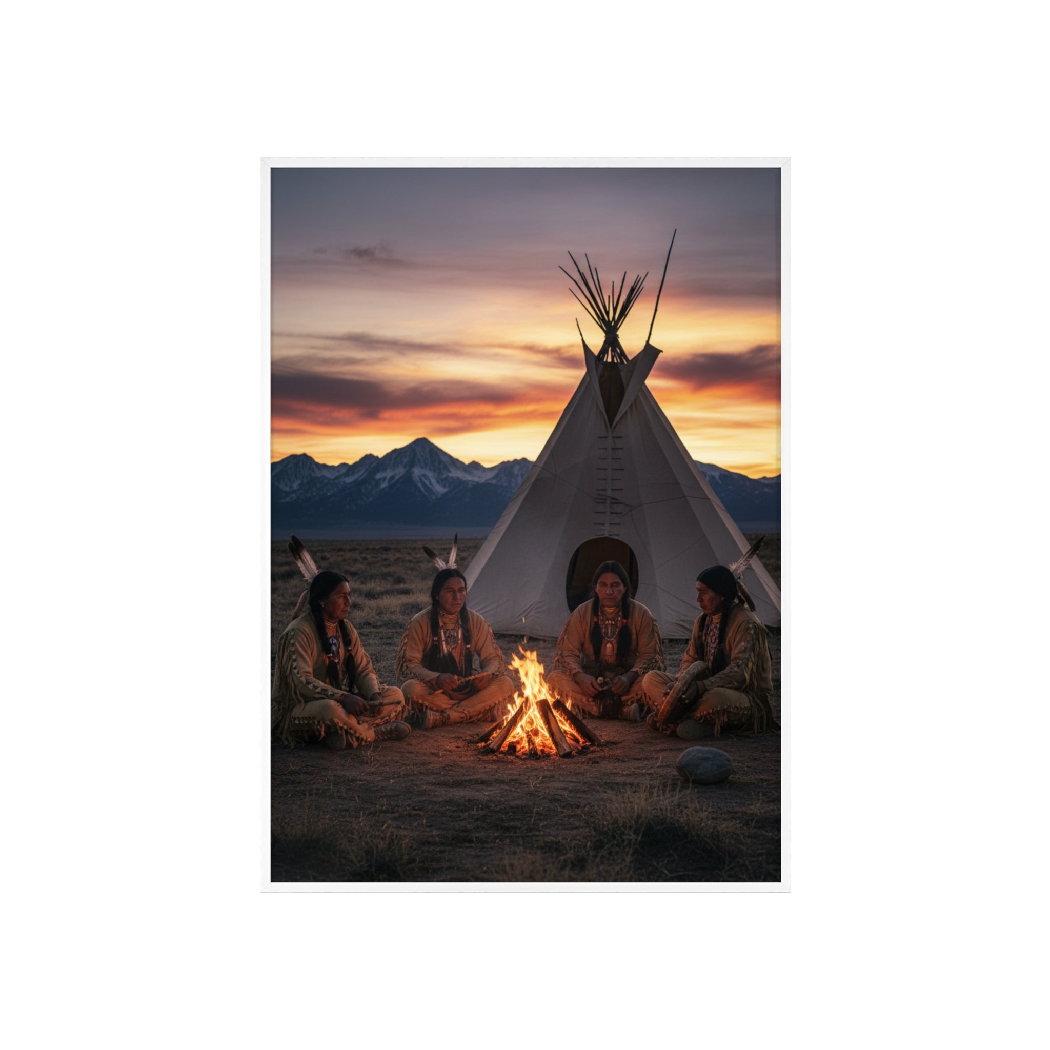 Framed Campfire Teepee Poster — Native Gathering Wall Art