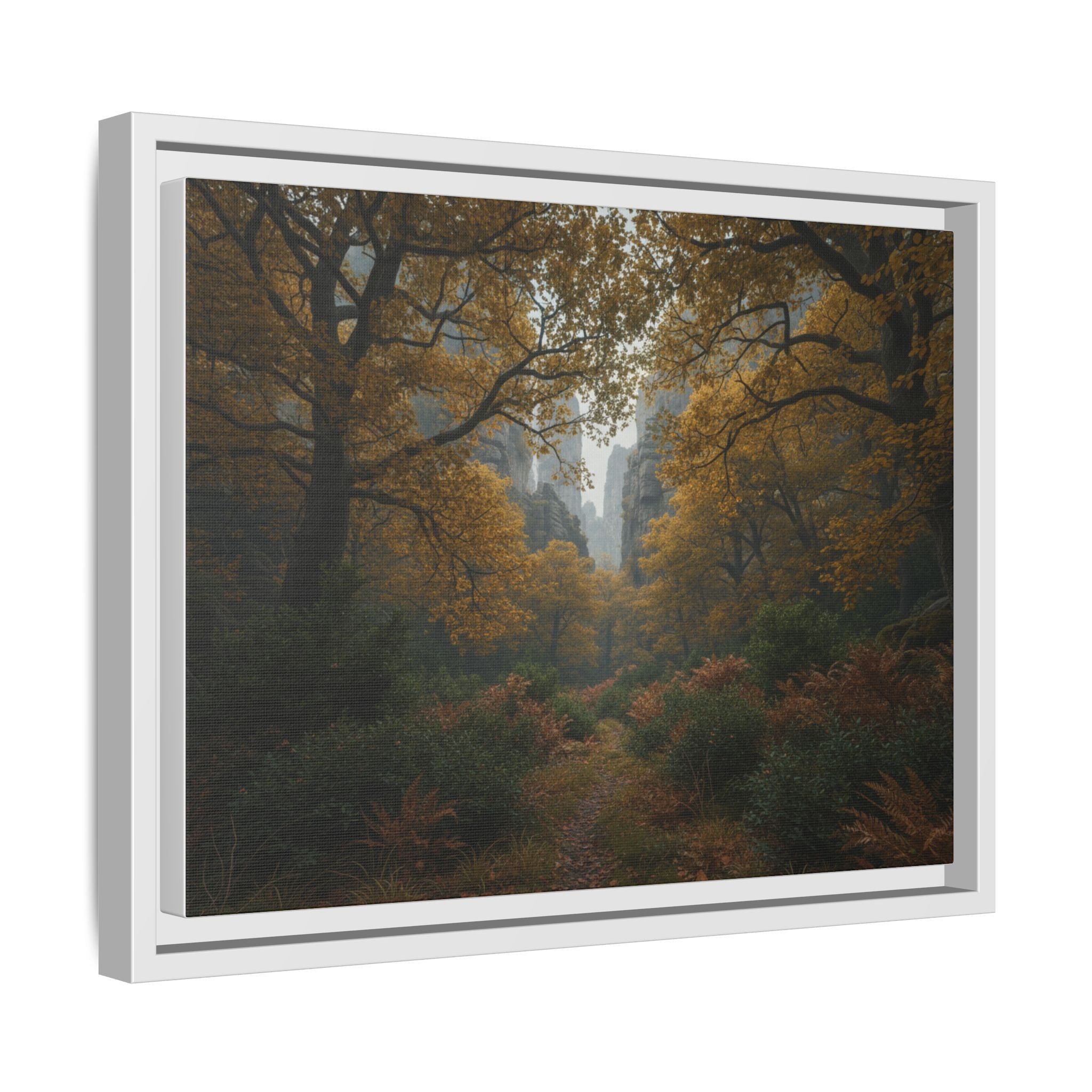 Autumn Forest Path Matte Canvas Print — Framed Wall Art