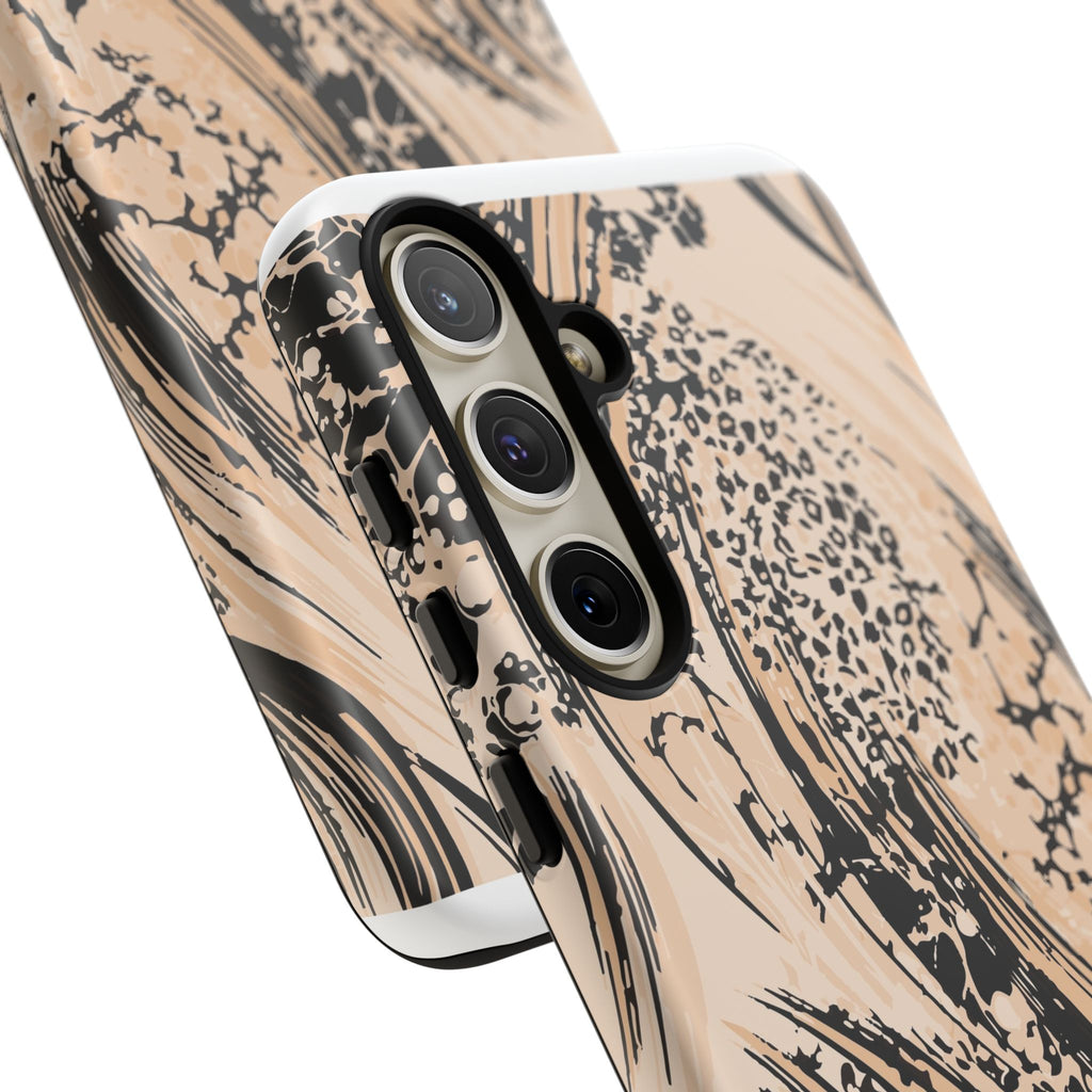 Abstract Brushstroke Phone Case — Neutral Beige & Black Artistic Protective Cover