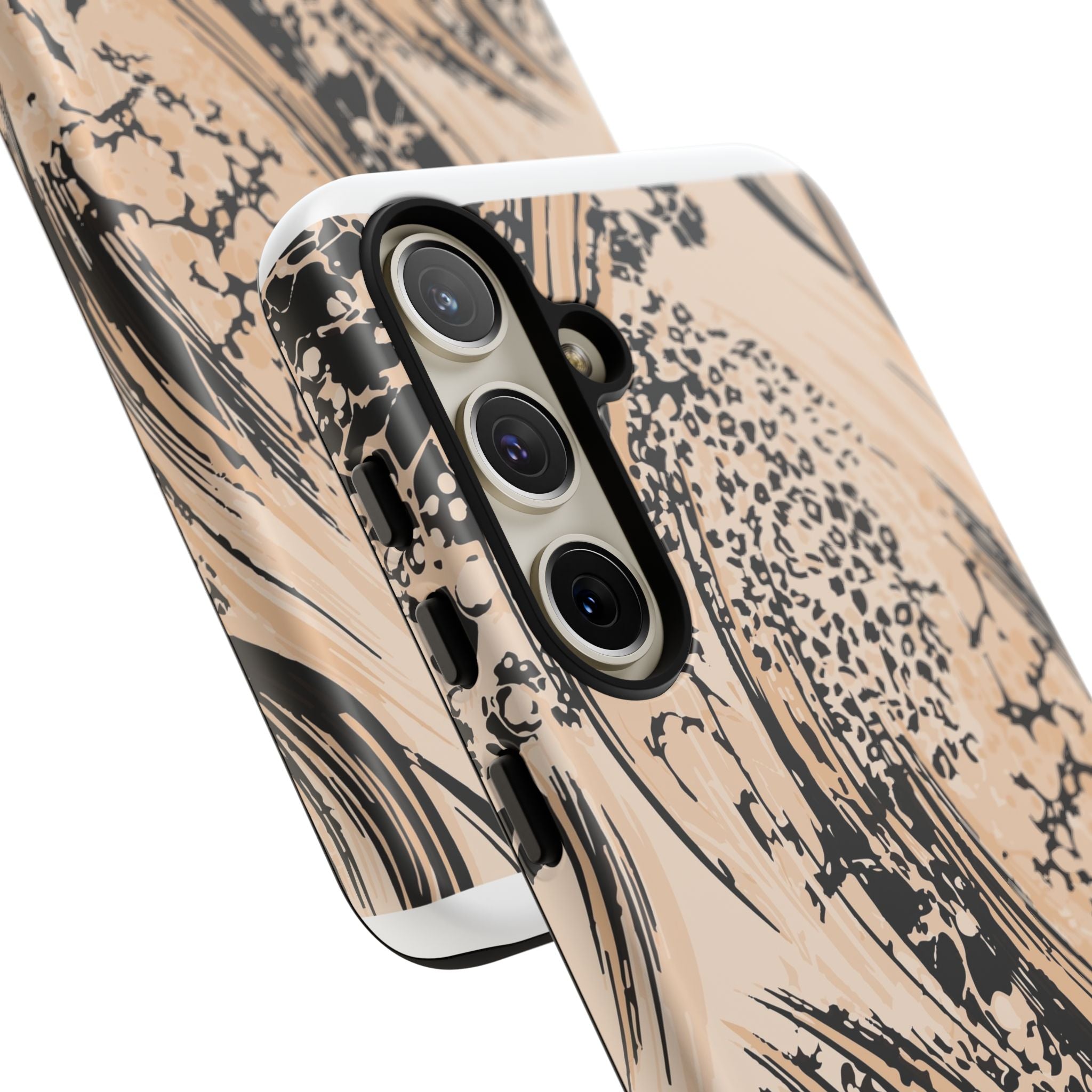 Abstract Brushstroke Phone Case — Neutral Beige & Black Artistic Protective Cover