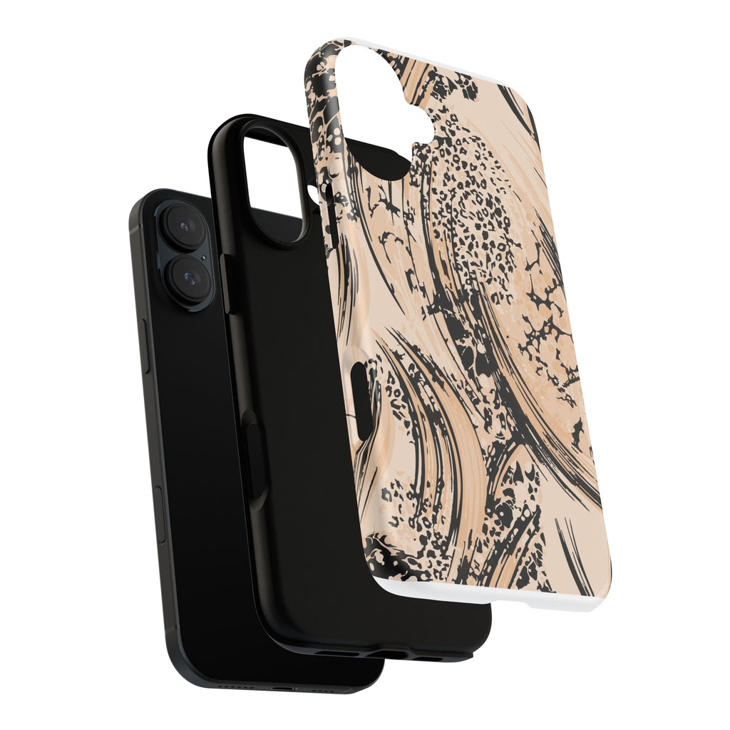 Abstract Brushstroke Phone Case — Neutral Beige & Black Artistic Protective Cover