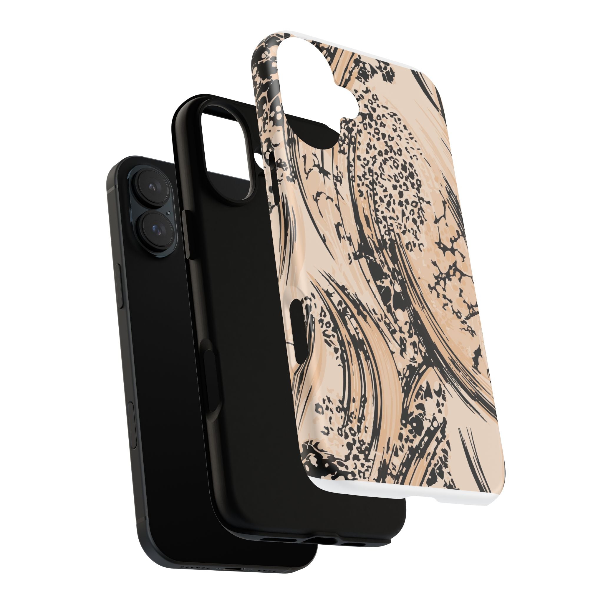 Abstract Brushstroke Phone Case — Neutral Beige & Black Artistic Protective Cover