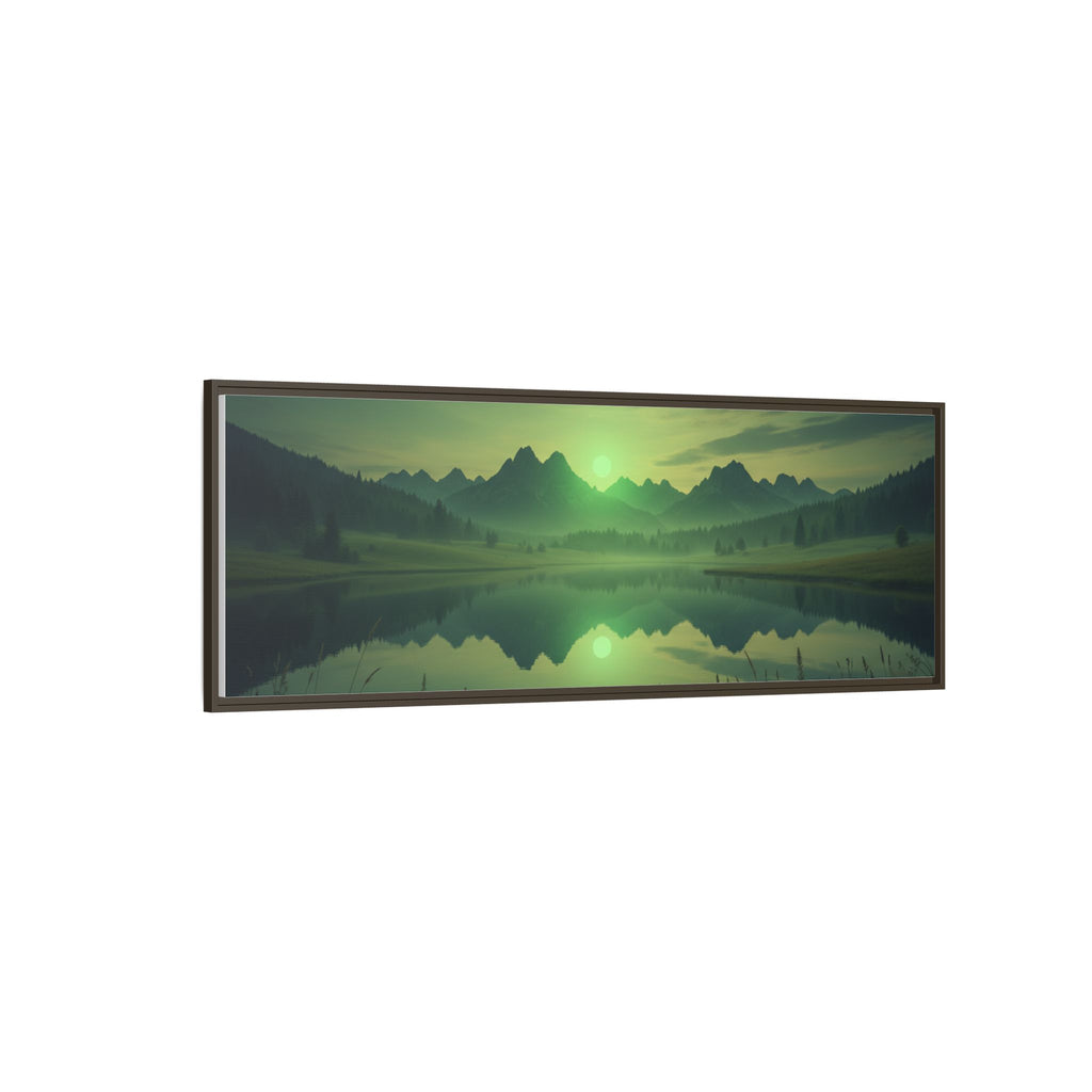 Framed Matte Canvas Print — Serene Green Mountain Lake Landscape