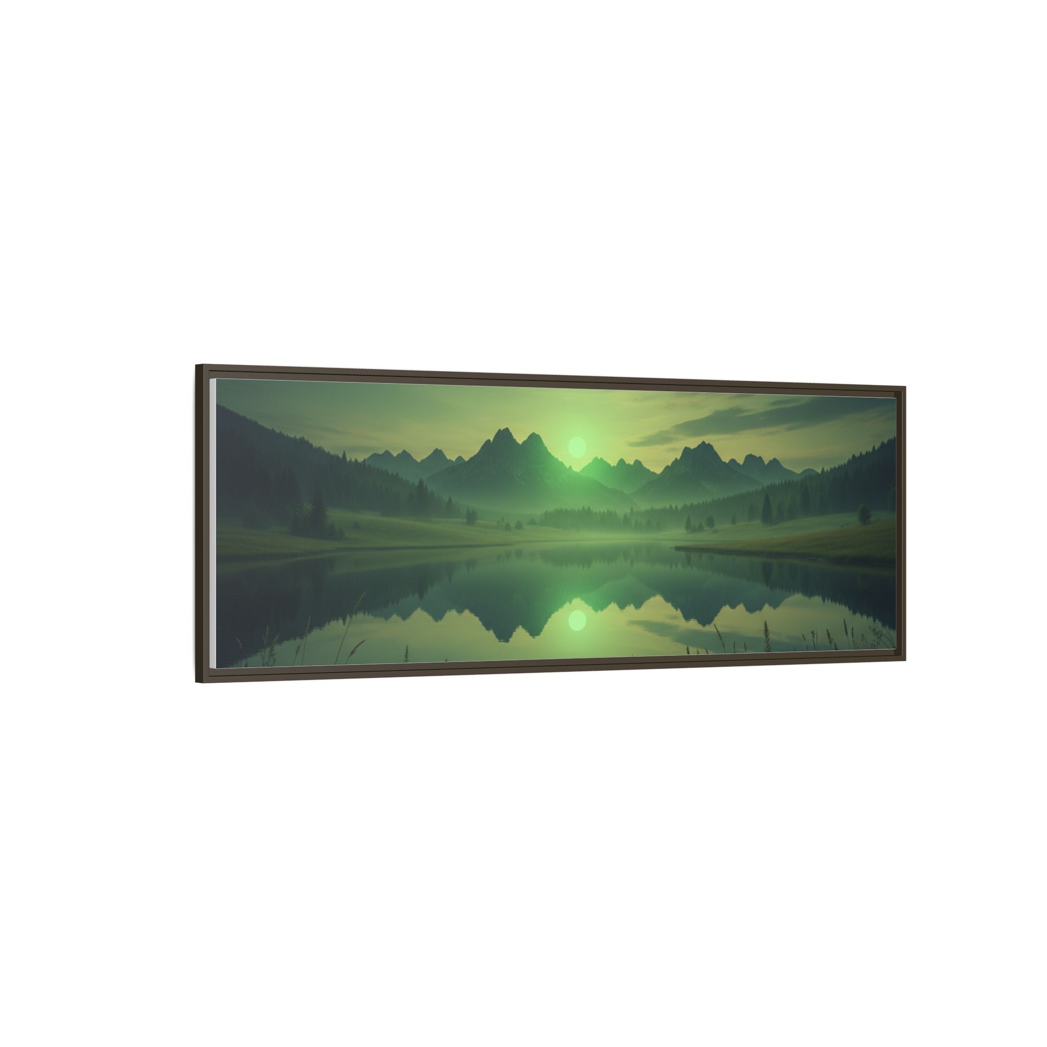Framed Matte Canvas Print — Serene Green Mountain Lake Landscape