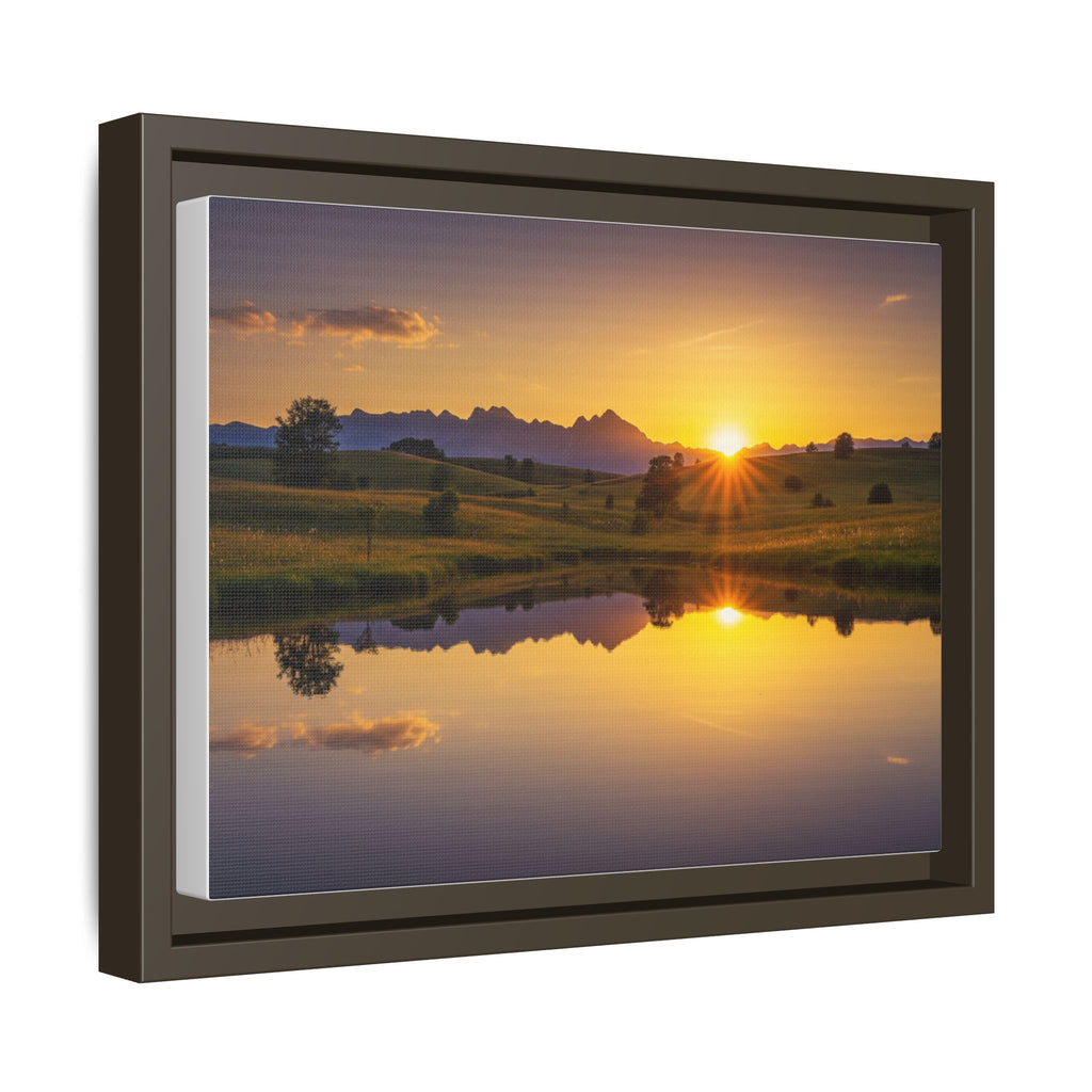 Framed Matte Canvas Sunset Landscape — Serene Lake Reflection Wall Art