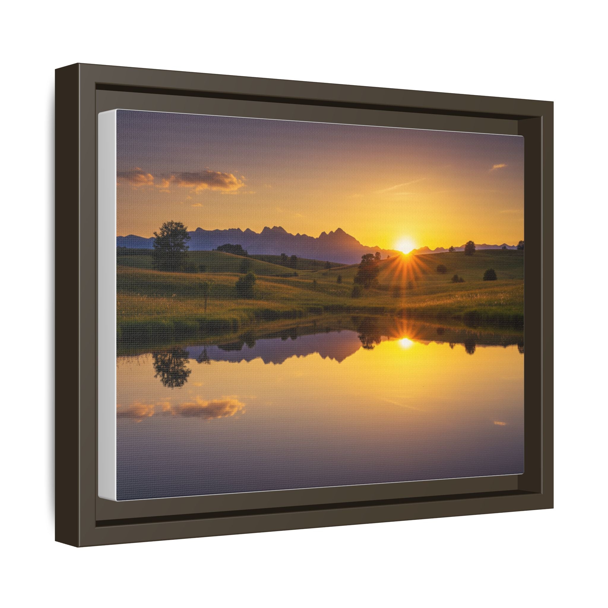 Framed Matte Canvas Sunset Landscape — Serene Lake Reflection Wall Art