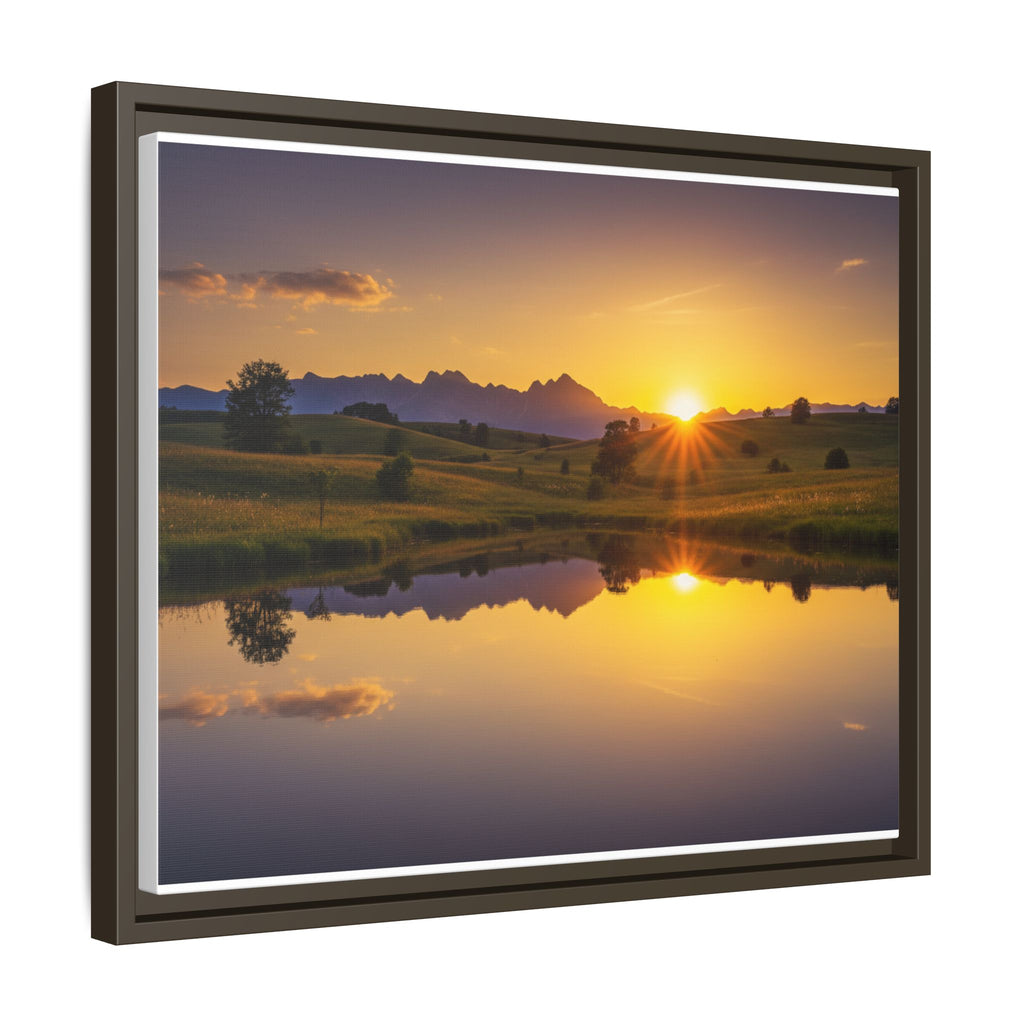 Framed Matte Canvas Sunset Landscape — Serene Lake Reflection Wall Art