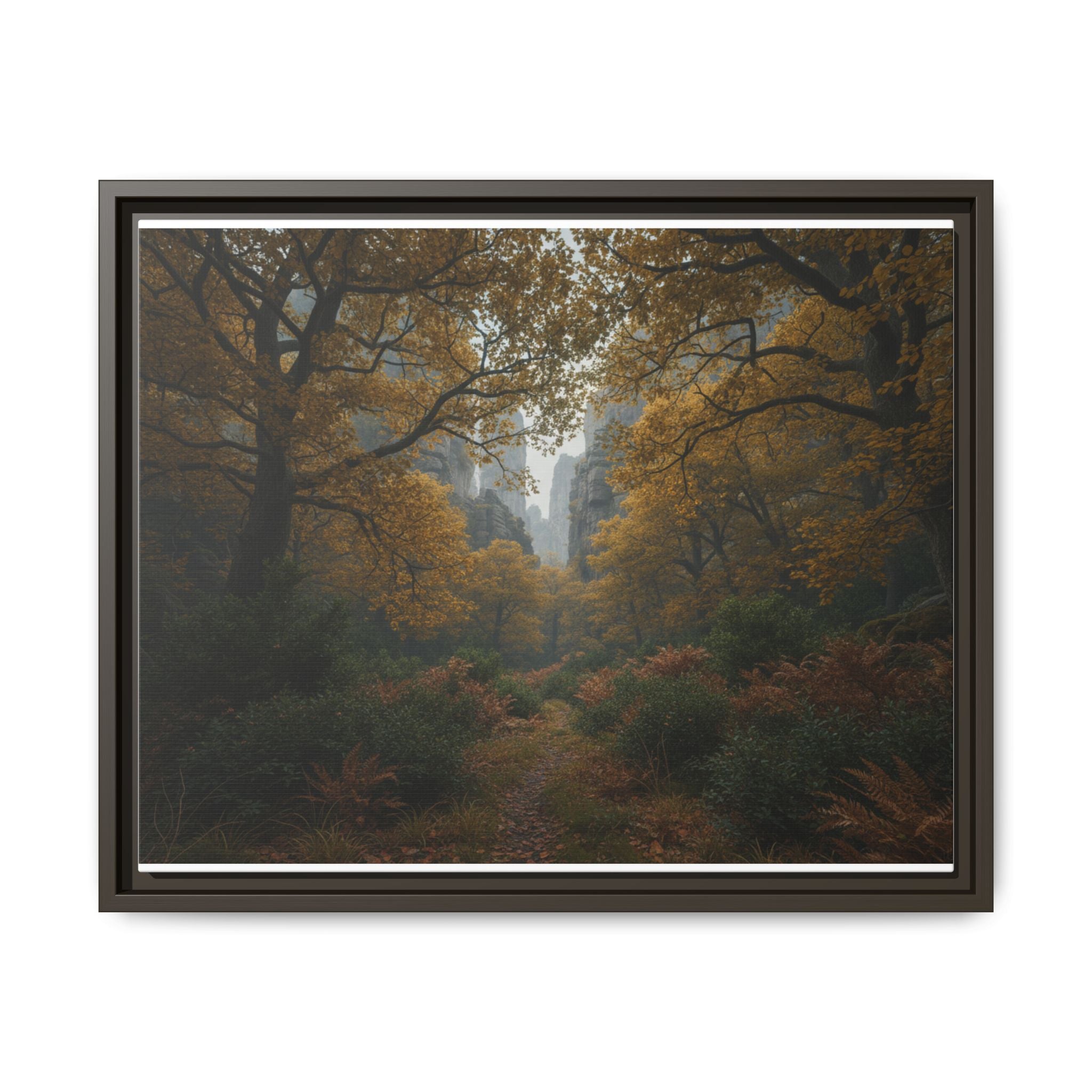 Autumn Forest Path Matte Canvas Print — Framed Wall Art
