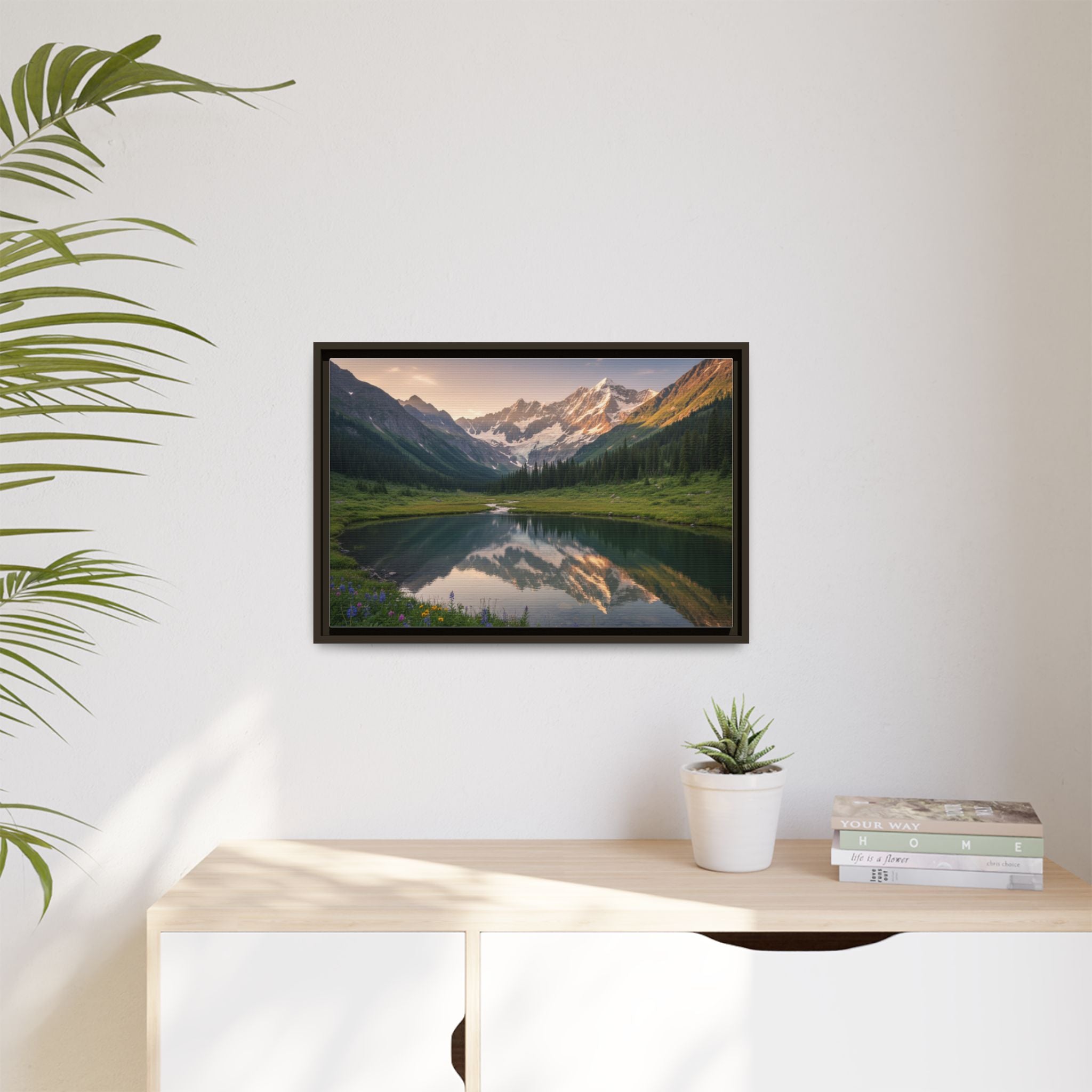 Matte Framed Canvas - Mountain Lake Landscape Wall Art