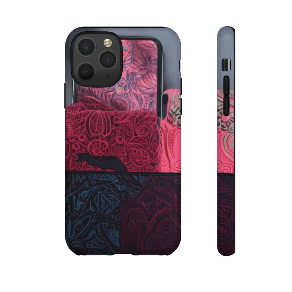 Floral Patchwork Tough Phone Case — Pink & Navy Doodle Design