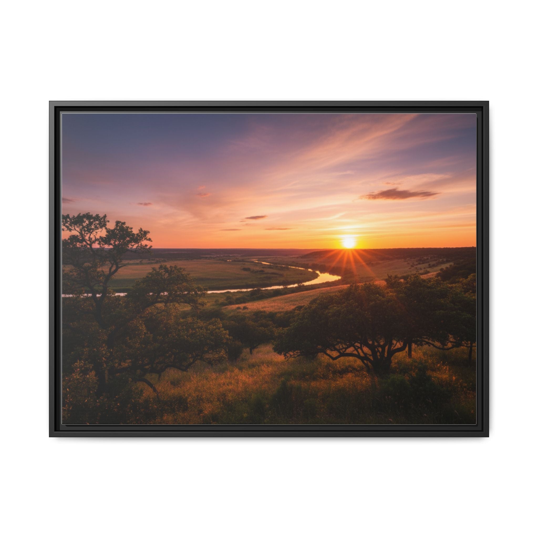 Sunset River Matte Canvas Framed Wall Art
