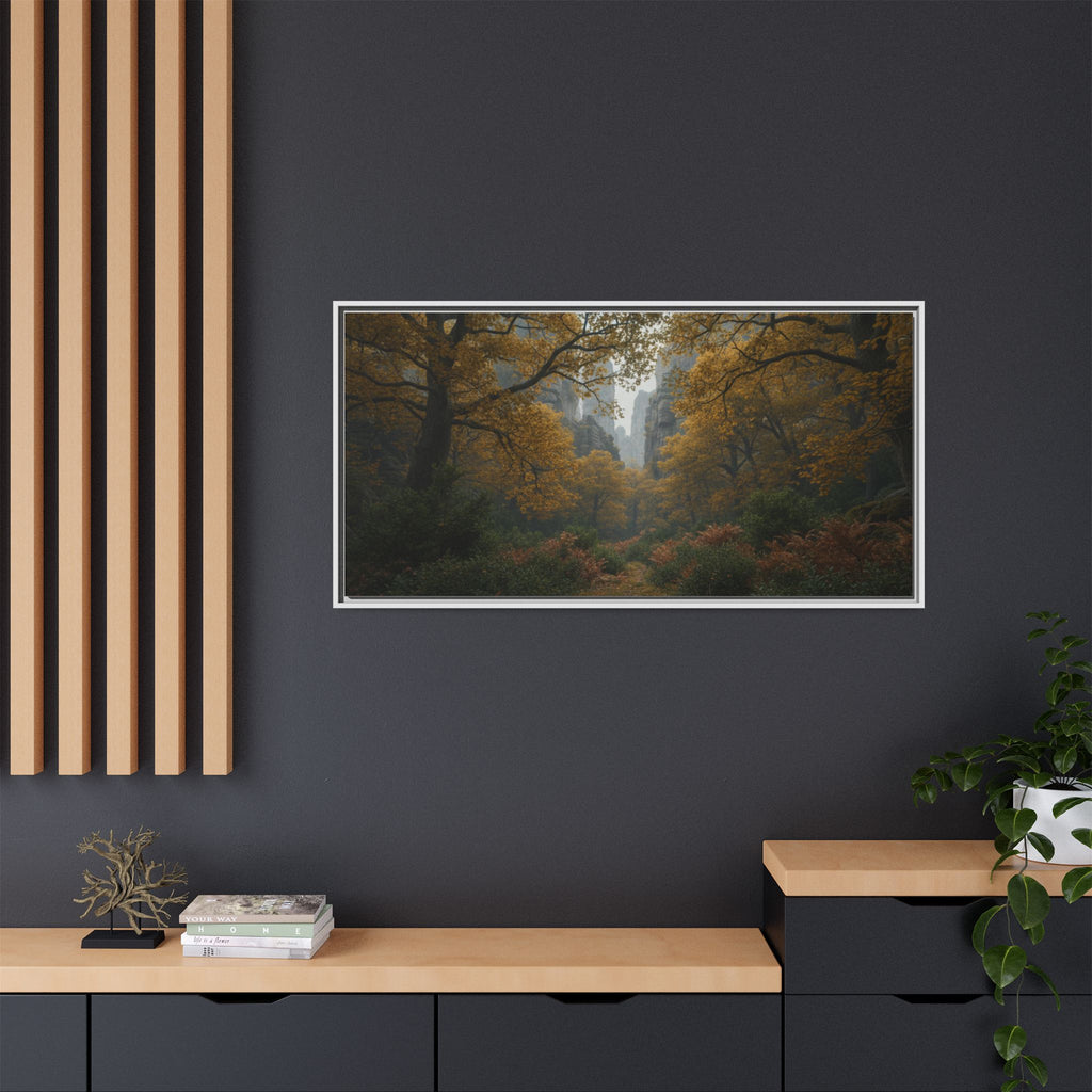 Autumn Forest Path Matte Canvas Print — Framed Wall Art