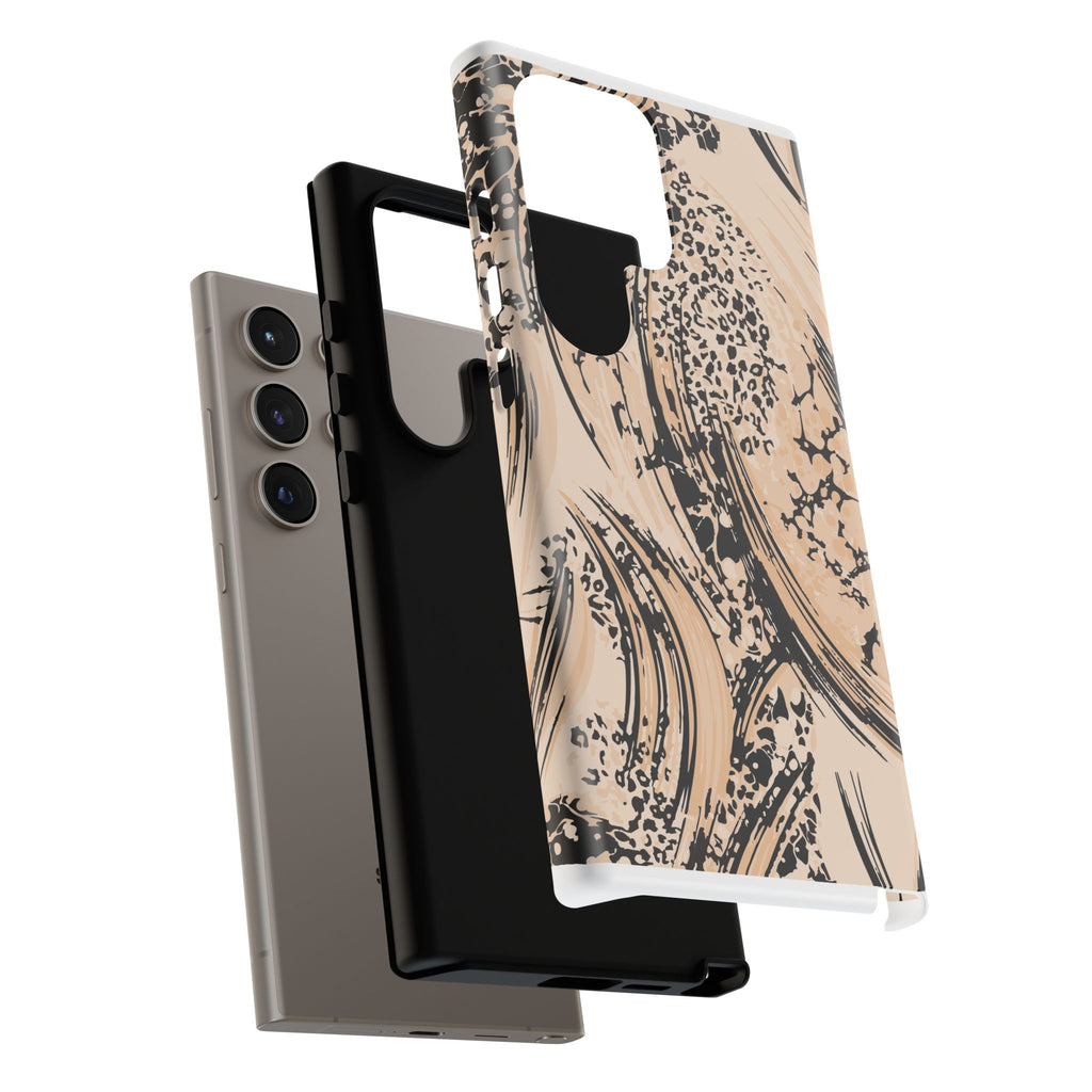 Abstract Brushstroke Phone Case — Neutral Beige & Black Artistic Protective Cover