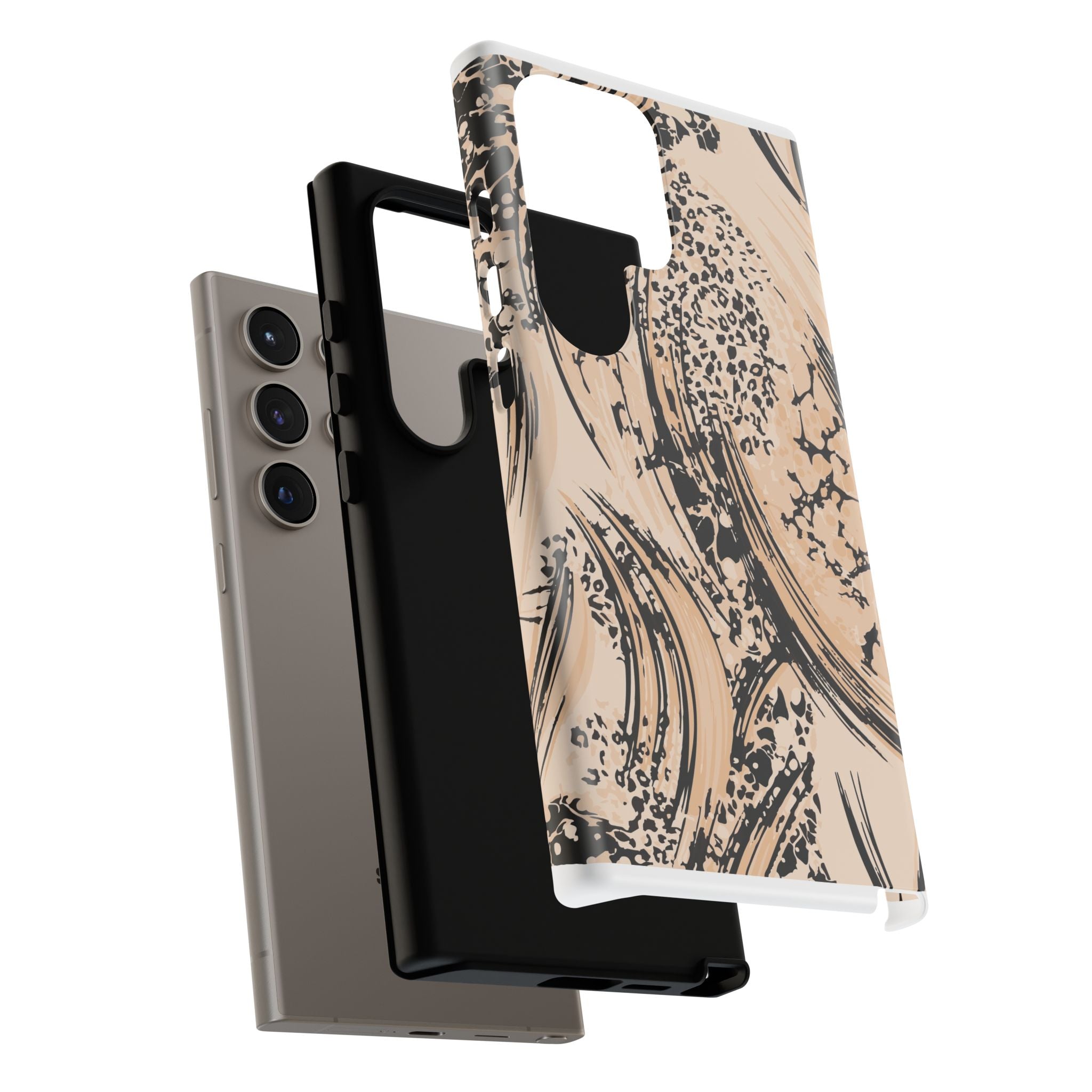 Abstract Brushstroke Phone Case — Neutral Beige & Black Artistic Protective Cover