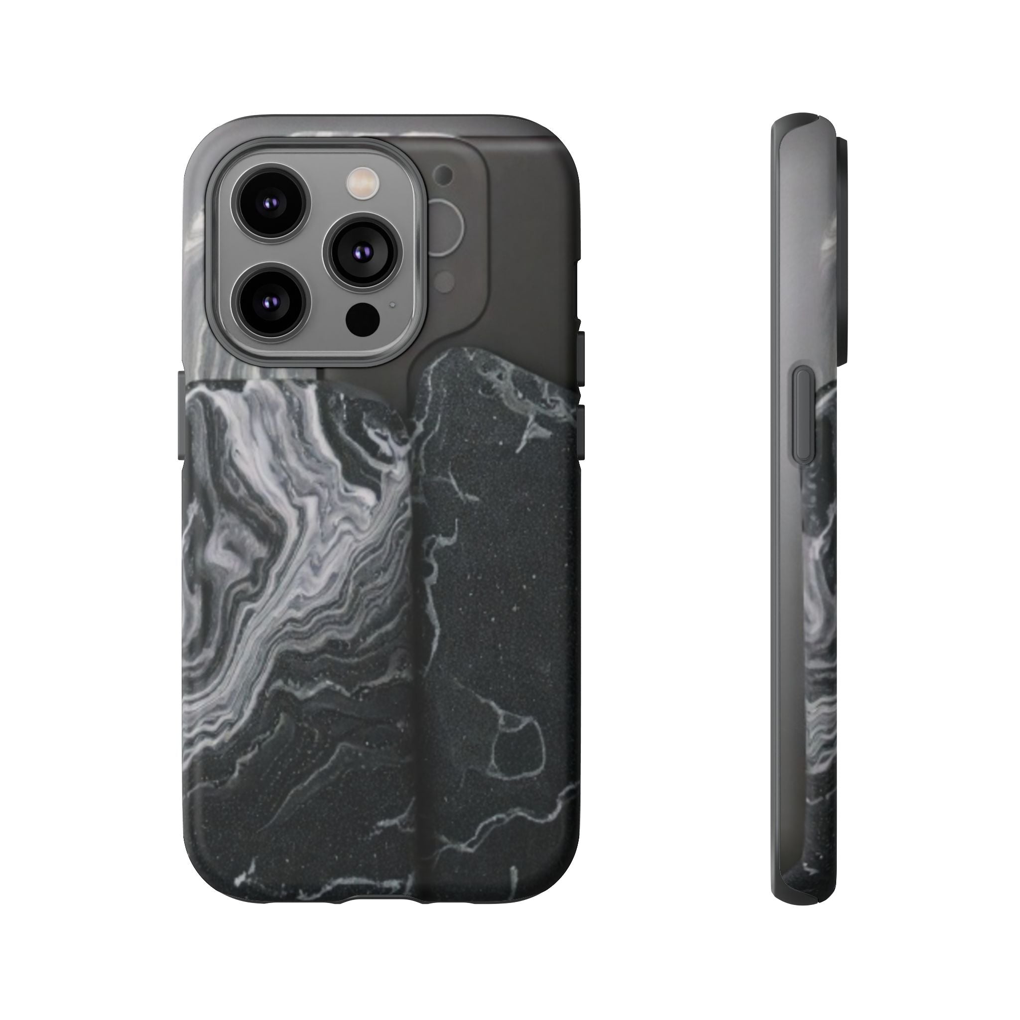 Black Marble Tough Phone Case — Protective iPhone Cover with Marble Texture