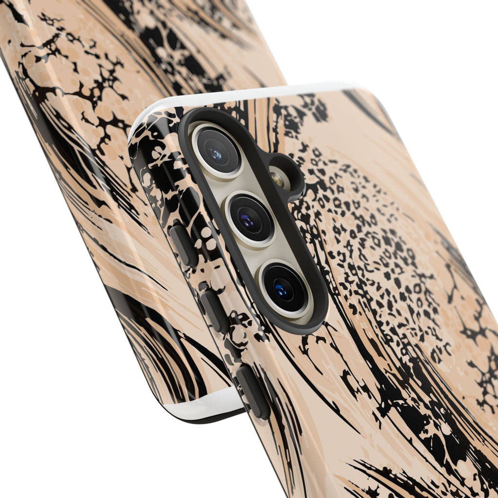 Abstract Brushstroke Phone Case — Neutral Beige & Black Artistic Protective Cover