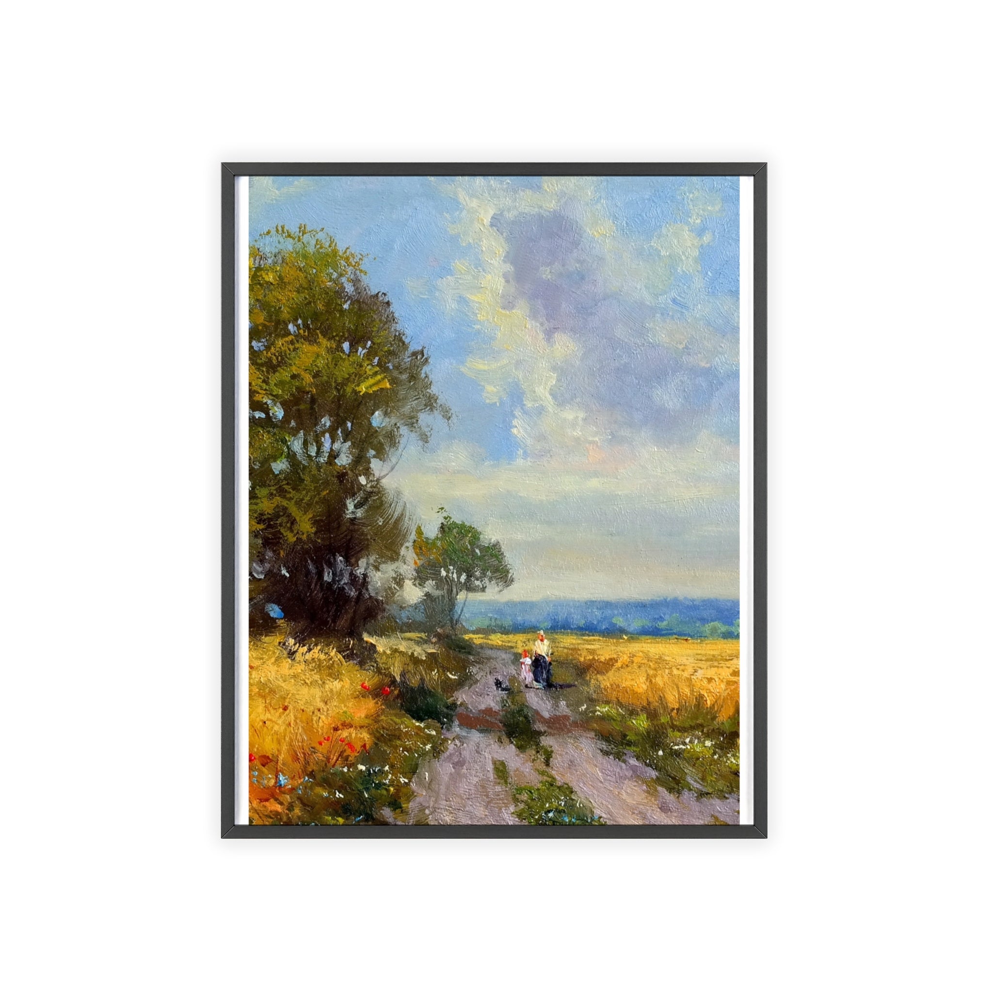 Framed Countryside Landscape Poster — Rustic Wooden Frame Wall Art