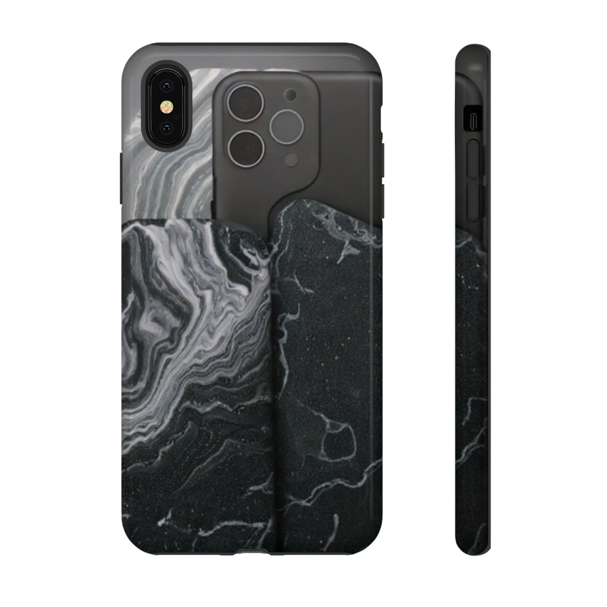 Black Marble Tough Phone Case — Protective iPhone Cover with Marble Texture