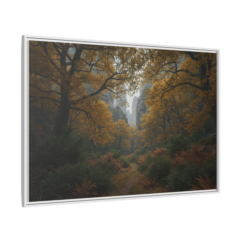 Autumn Forest Path Matte Canvas Print — Framed Wall Art