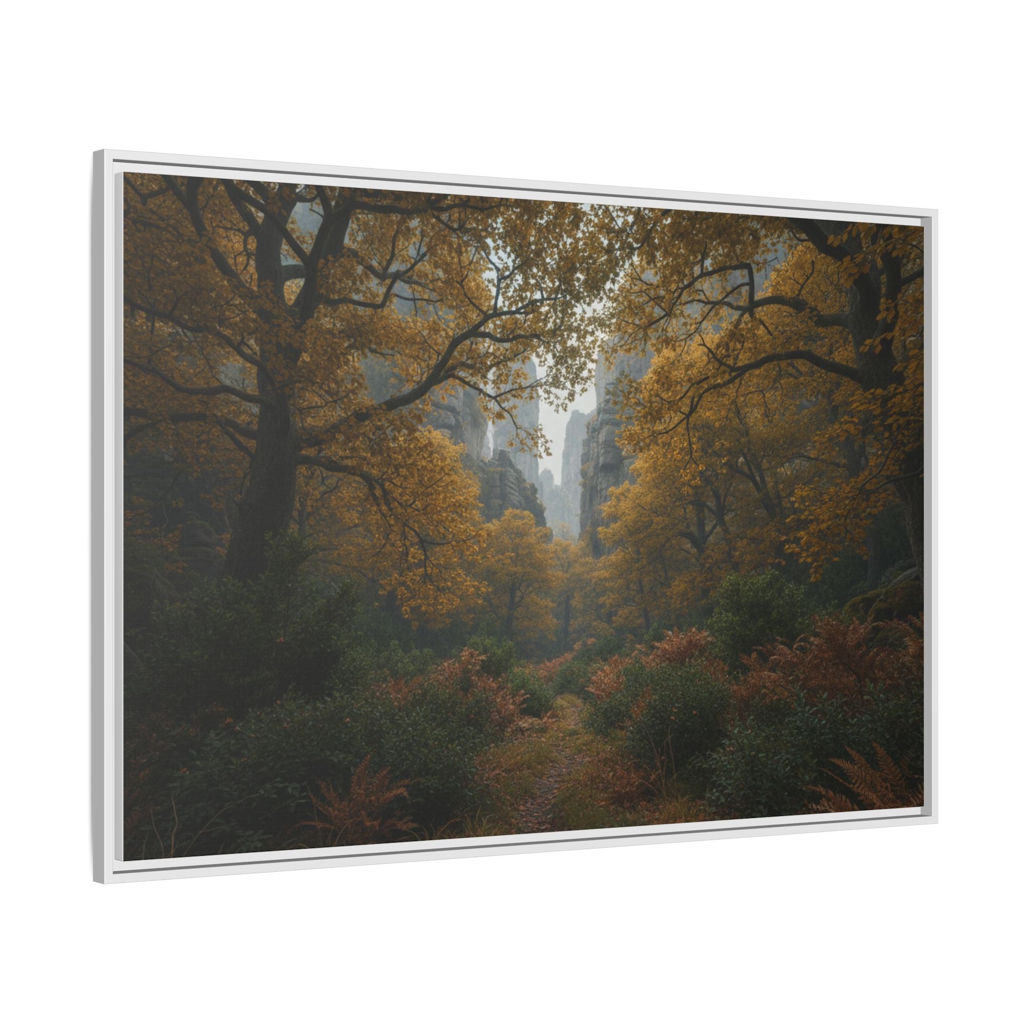 Autumn Forest Path Matte Canvas Print — Framed Wall Art
