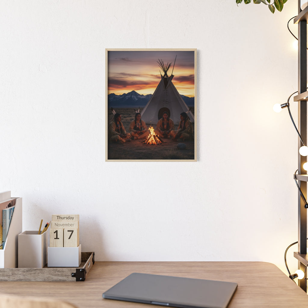 Framed Campfire Teepee Poster — Native Gathering Wall Art