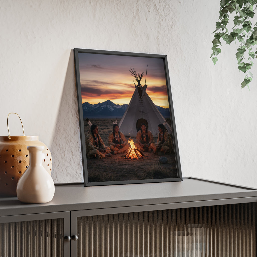 Framed Campfire Teepee Poster — Native Gathering Wall Art