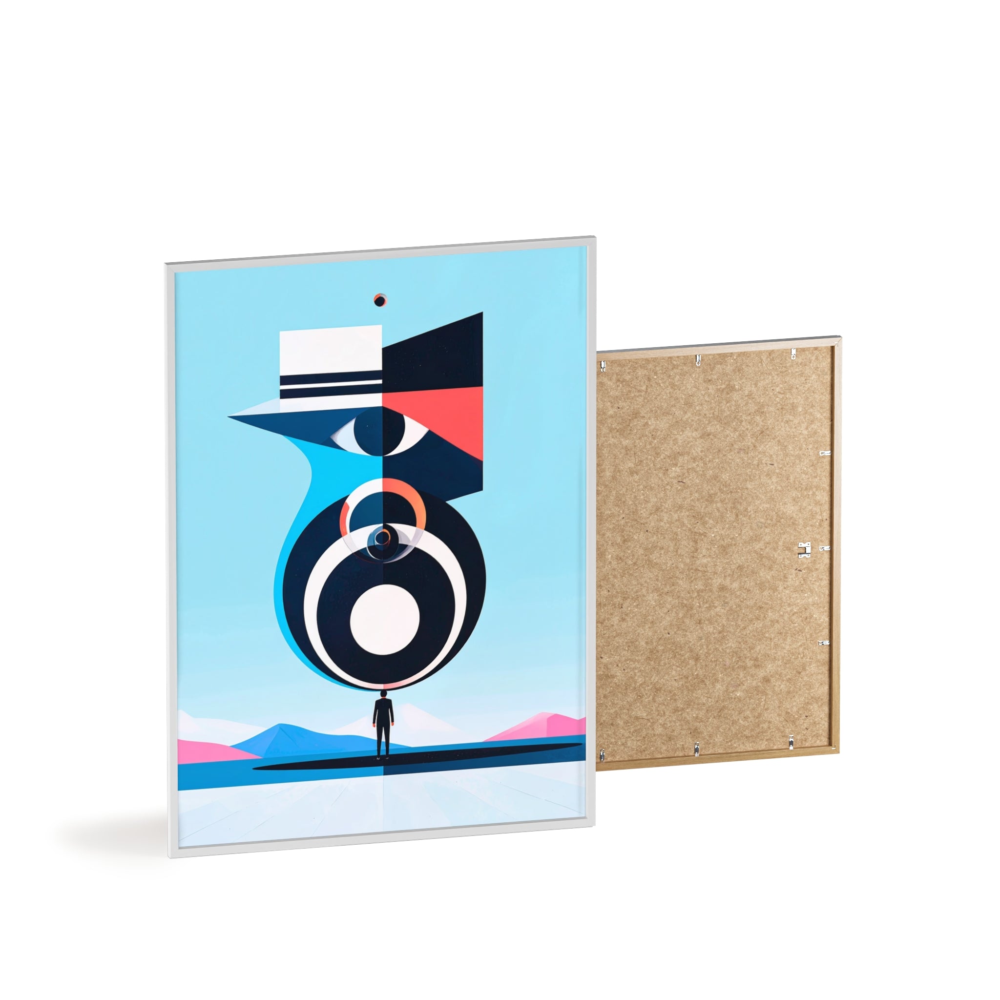 Abstract Geometric Bird Poster with Wooden Frame — Modern Minimalist Wall Art