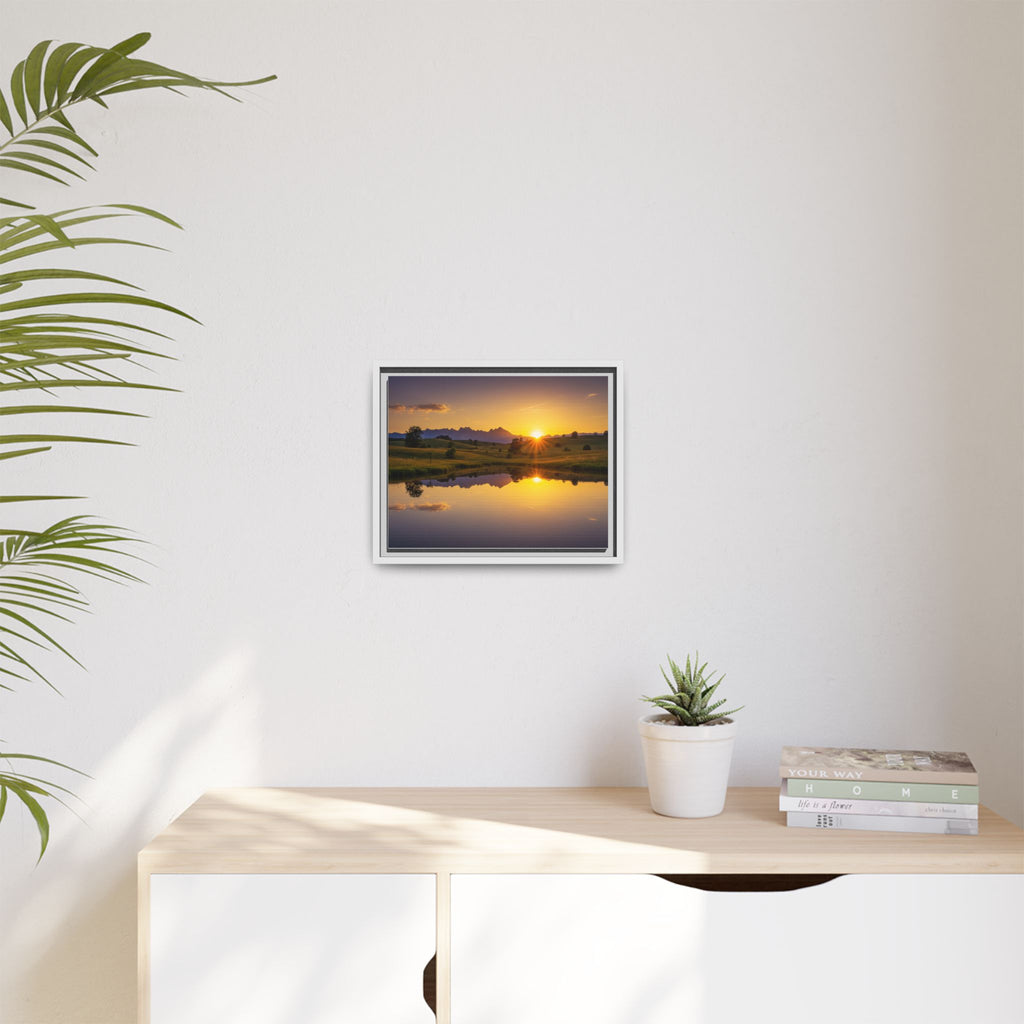 Framed Matte Canvas Sunset Landscape — Serene Lake Reflection Wall Art