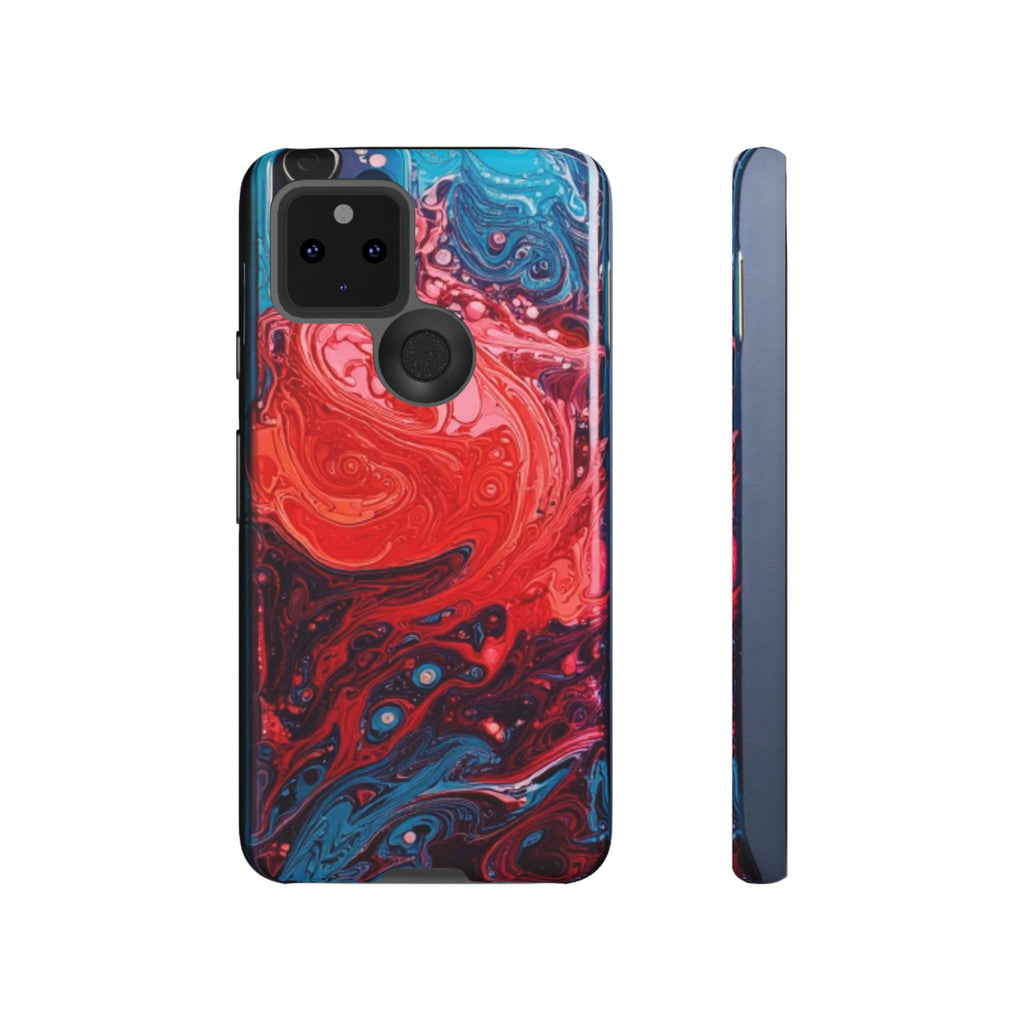 Abstract Red & Blue Swirl Tough Phone Case — Protective iPhone Cover with Fluid Art Design