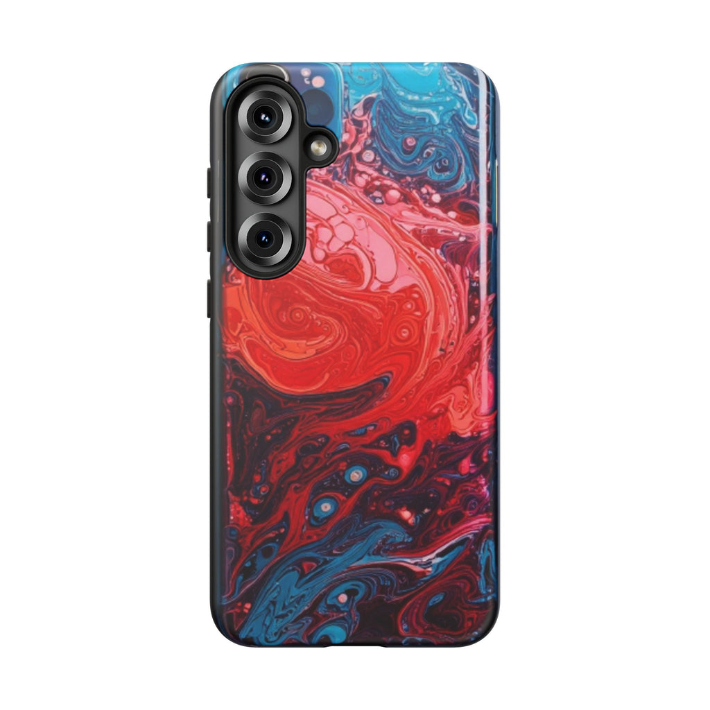 Abstract Red & Blue Swirl Tough Phone Case — Protective iPhone Cover with Fluid Art Design