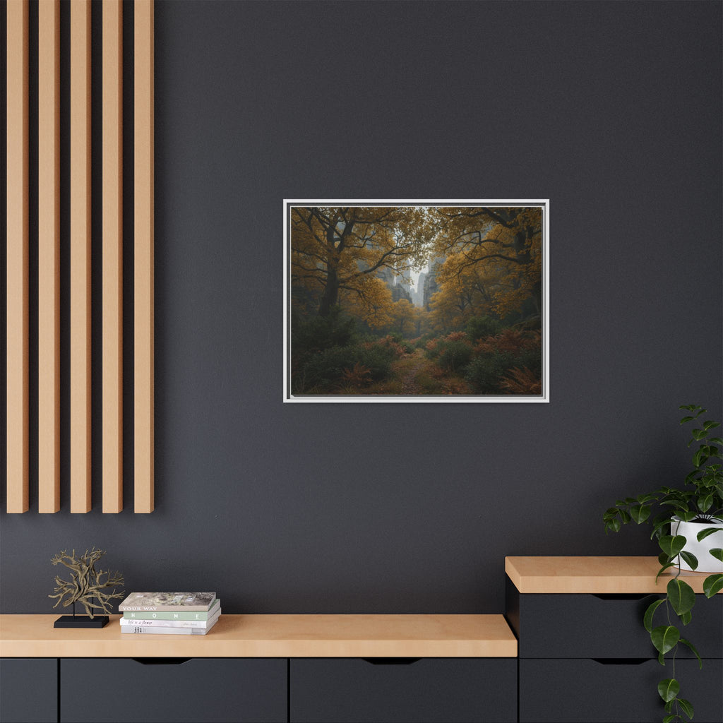 Autumn Forest Path Matte Canvas Print — Framed Wall Art