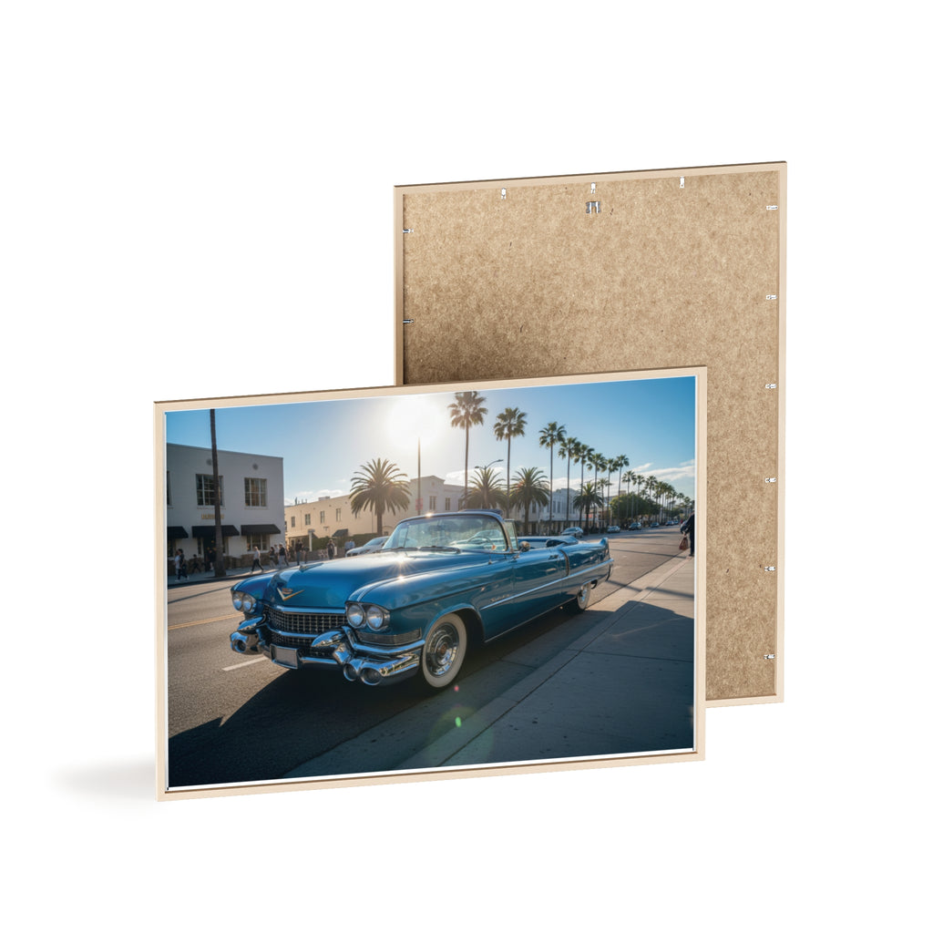 Framed Vintage Cadillac Poster – Retro Palm-Tree Coastal Car Wall Art