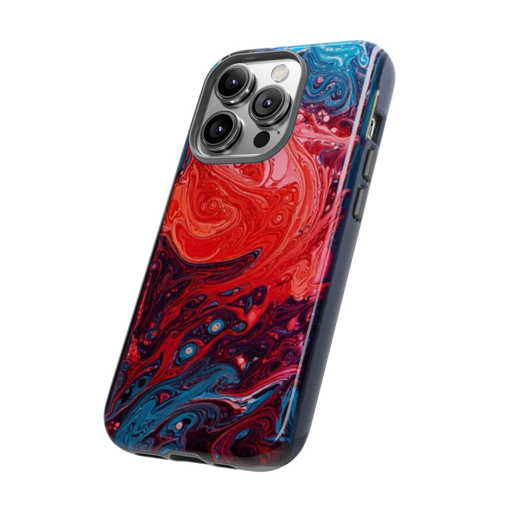 Abstract Red & Blue Swirl Tough Phone Case — Protective iPhone Cover with Fluid Art Design
