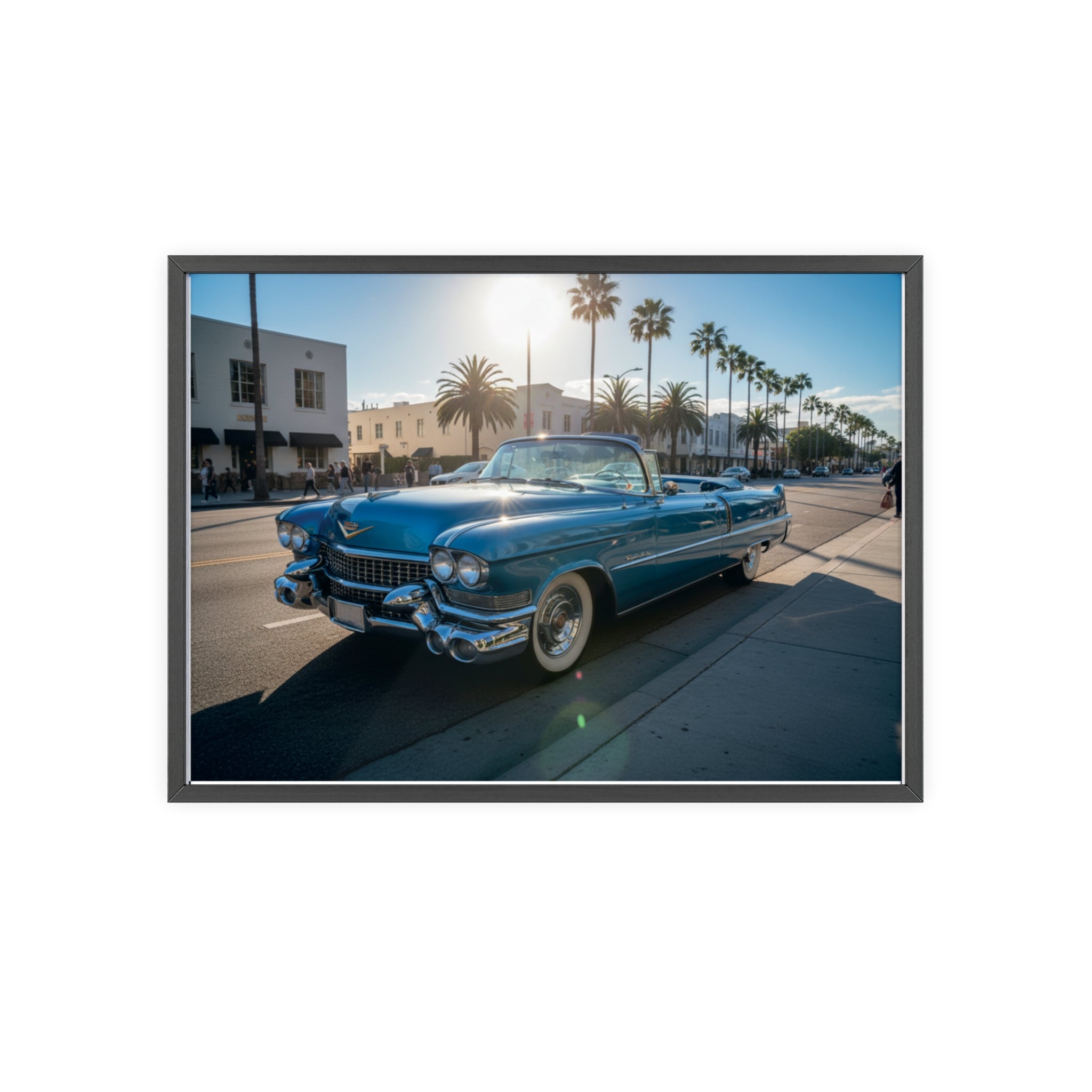 Framed Vintage Cadillac Poster – Retro Palm-Tree Coastal Car Wall Art
