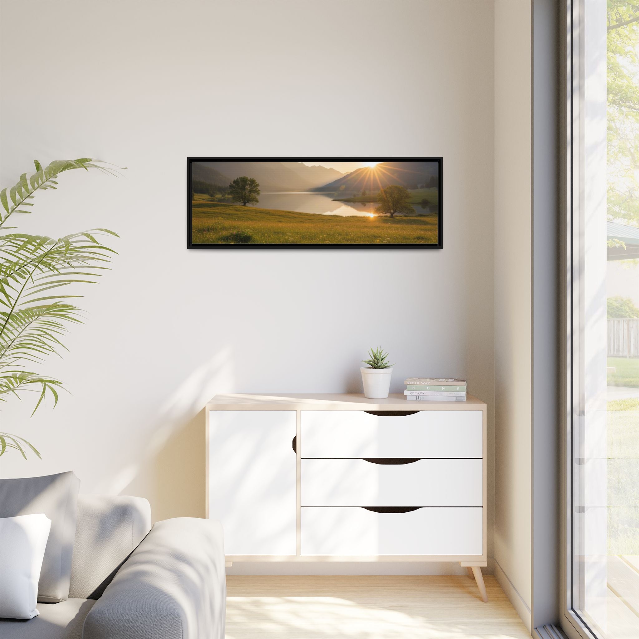 Sunrise Mountain Lake Matte Canvas — Framed Landscape Wall Art