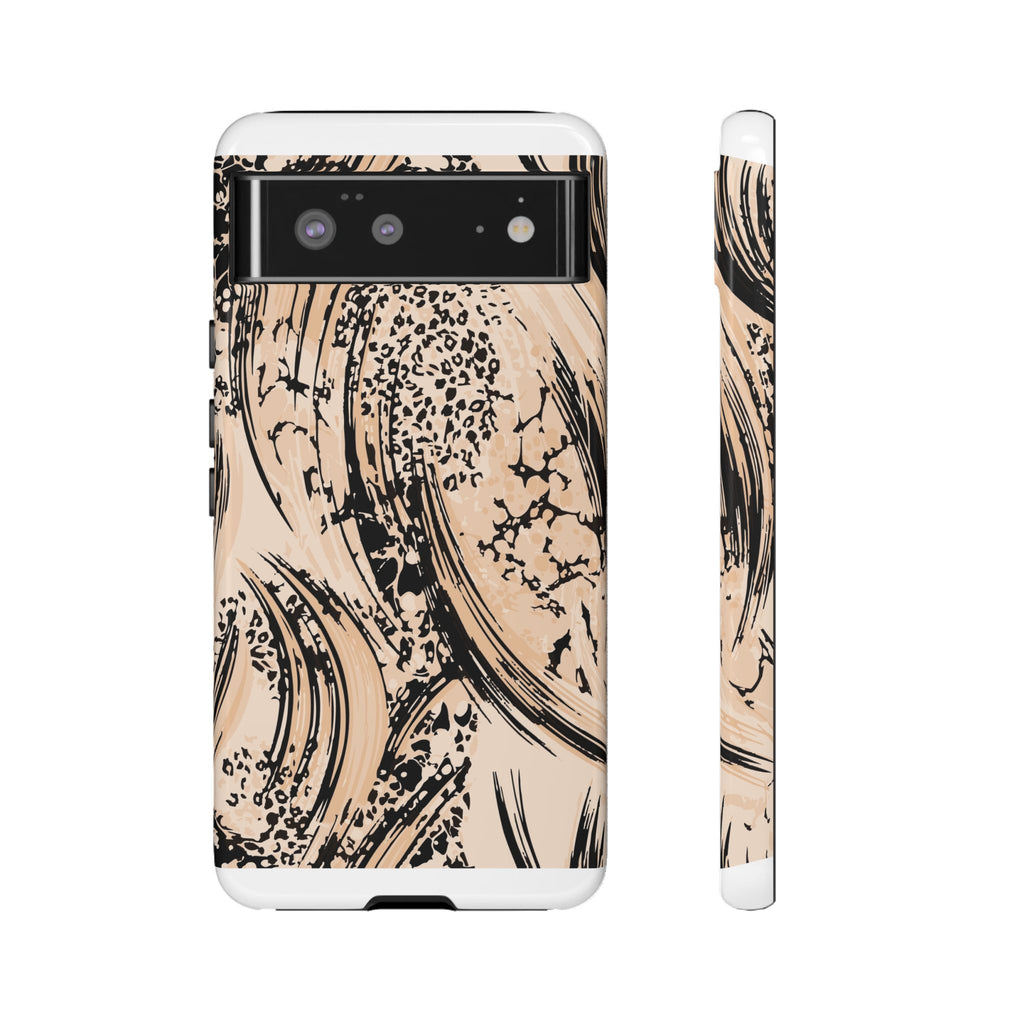 Abstract Brushstroke Phone Case — Neutral Beige & Black Artistic Protective Cover