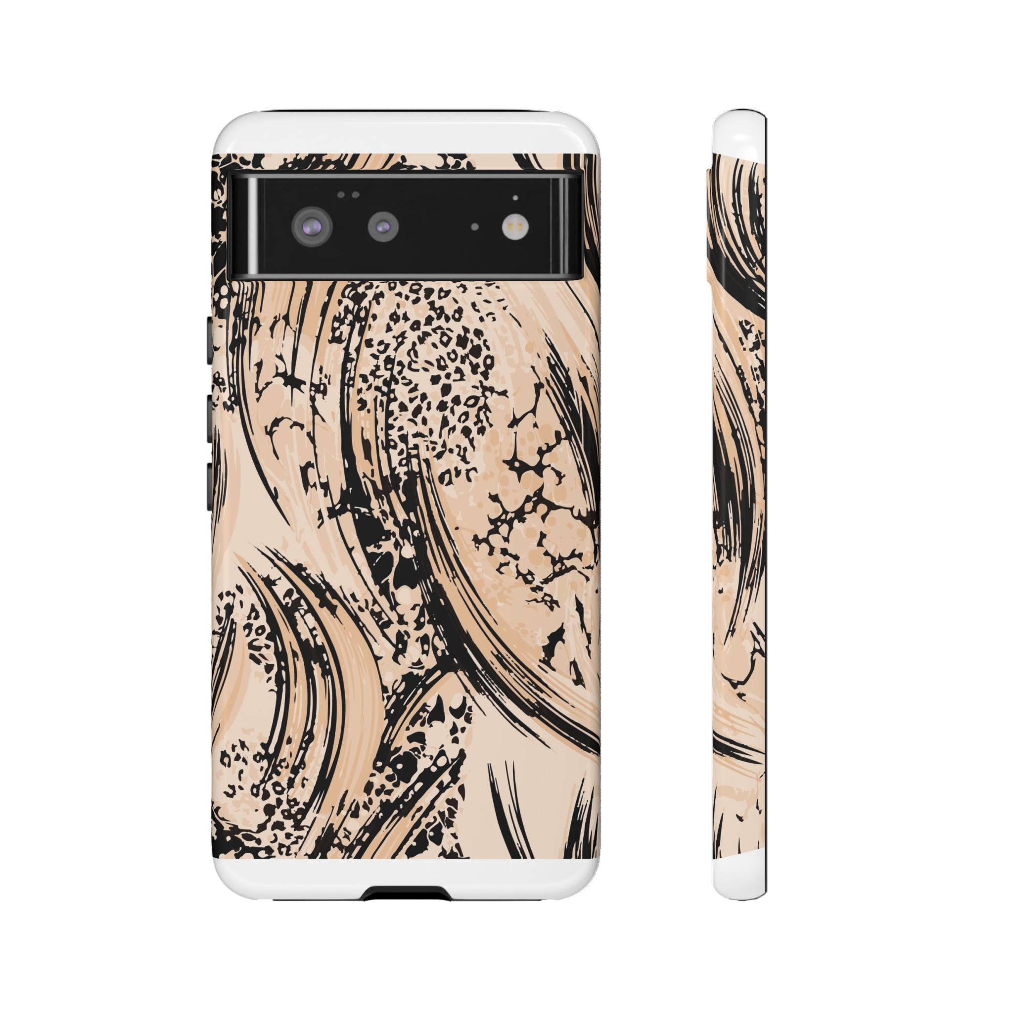 Abstract Brushstroke Phone Case — Neutral Beige & Black Artistic Protective Cover