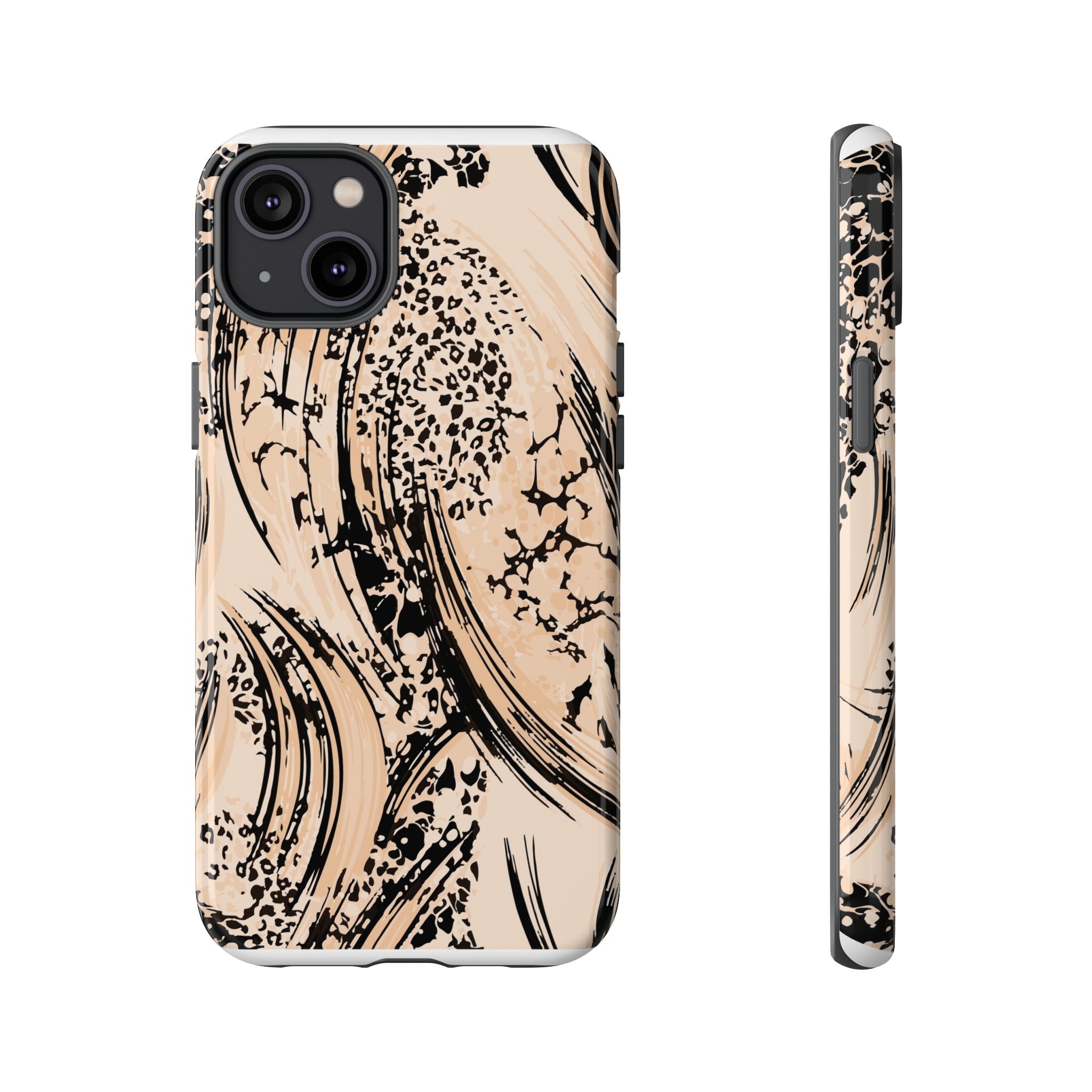 Abstract Brushstroke Phone Case — Neutral Beige & Black Artistic Protective Cover