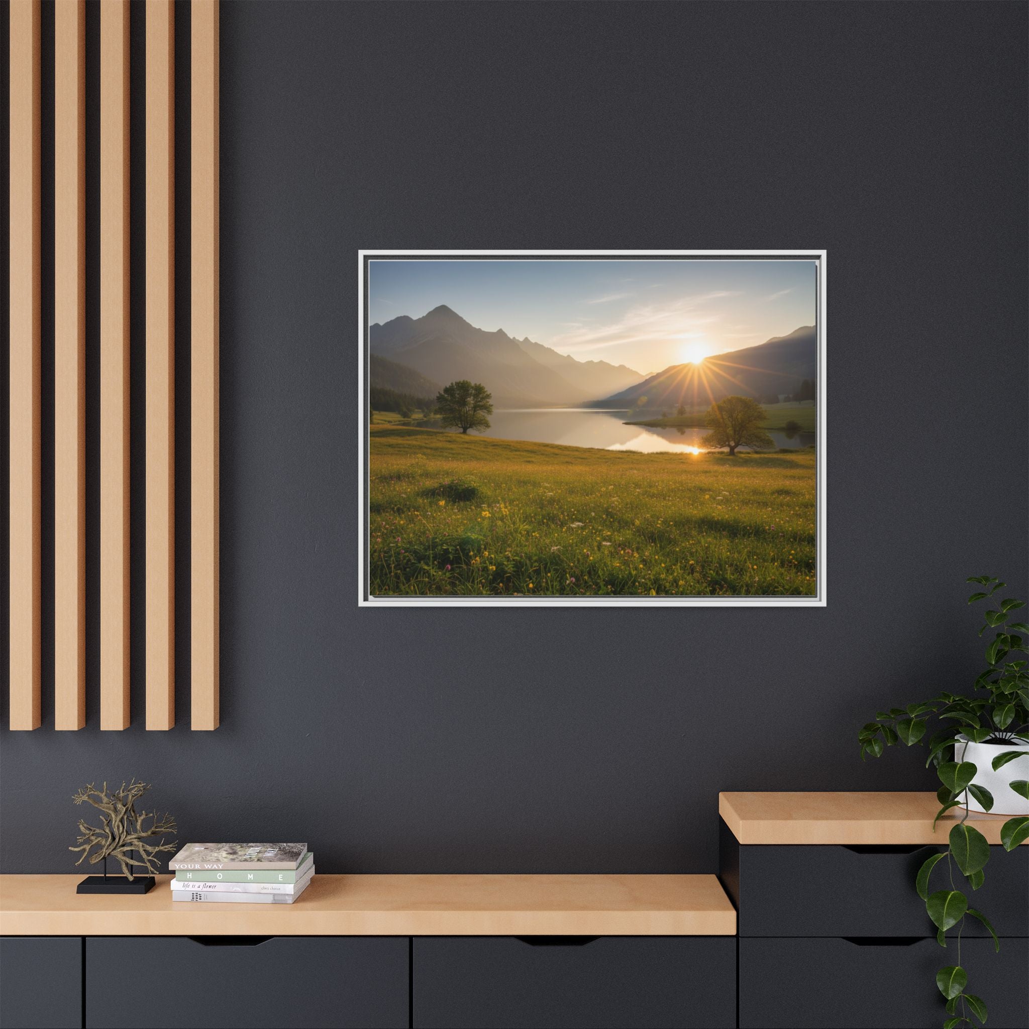 Sunrise Mountain Lake Matte Canvas — Framed Landscape Wall Art