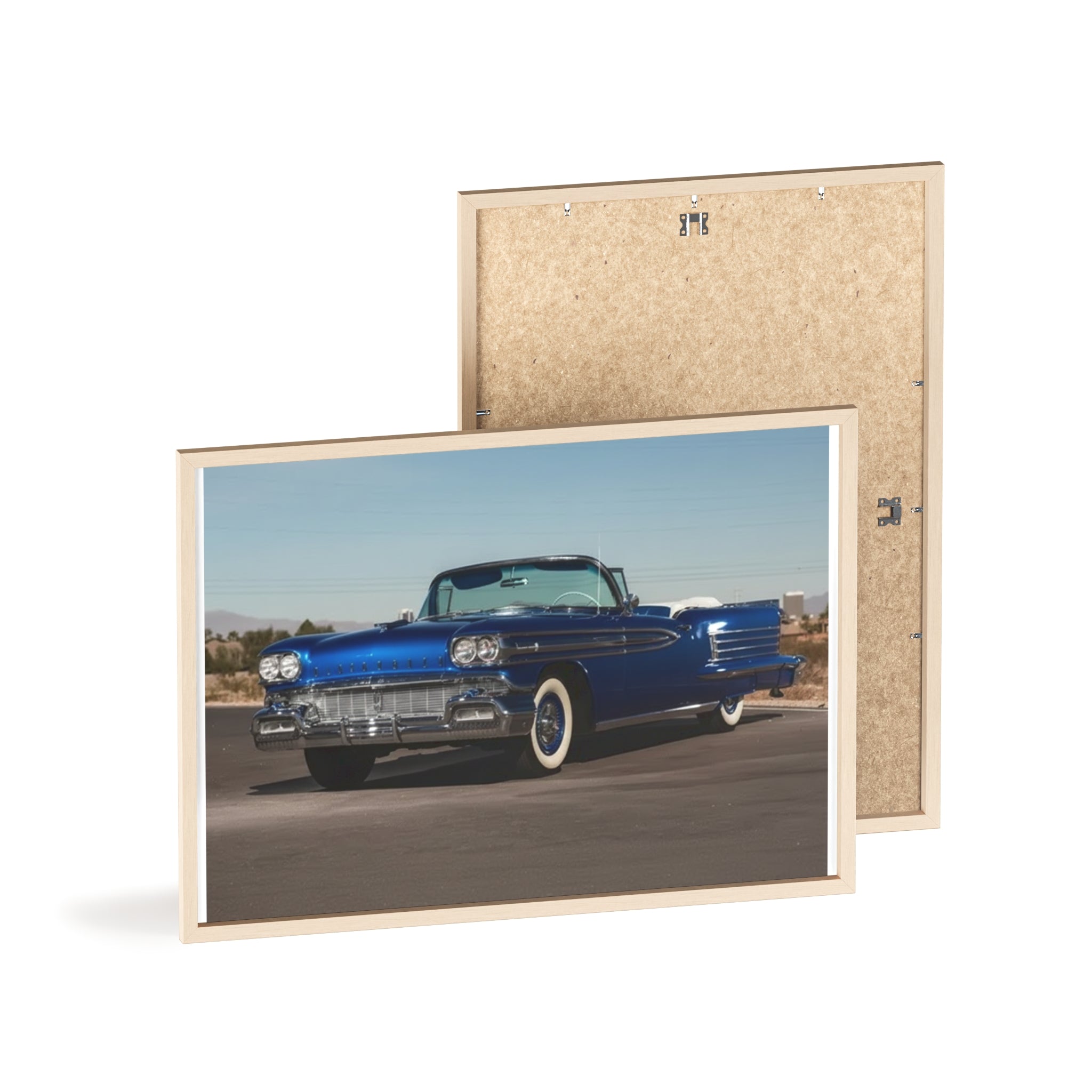 Framed Vintage Blue Classic Car Poster — Retro Automobile Wall Art