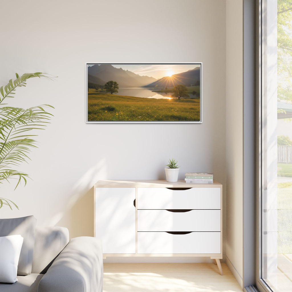 Sunrise Mountain Lake Matte Canvas — Framed Landscape Wall Art