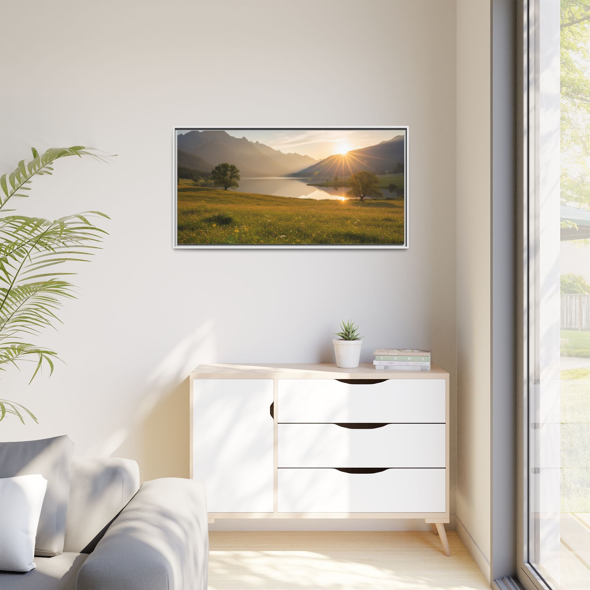 Sunrise Mountain Lake Matte Canvas — Framed Landscape Wall Art