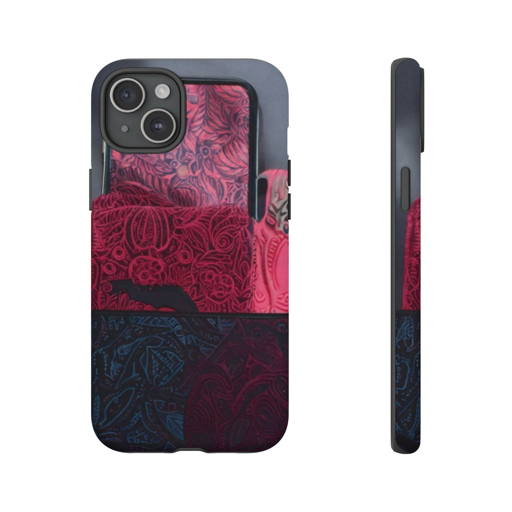 Floral Patchwork Tough Phone Case — Pink & Navy Doodle Design