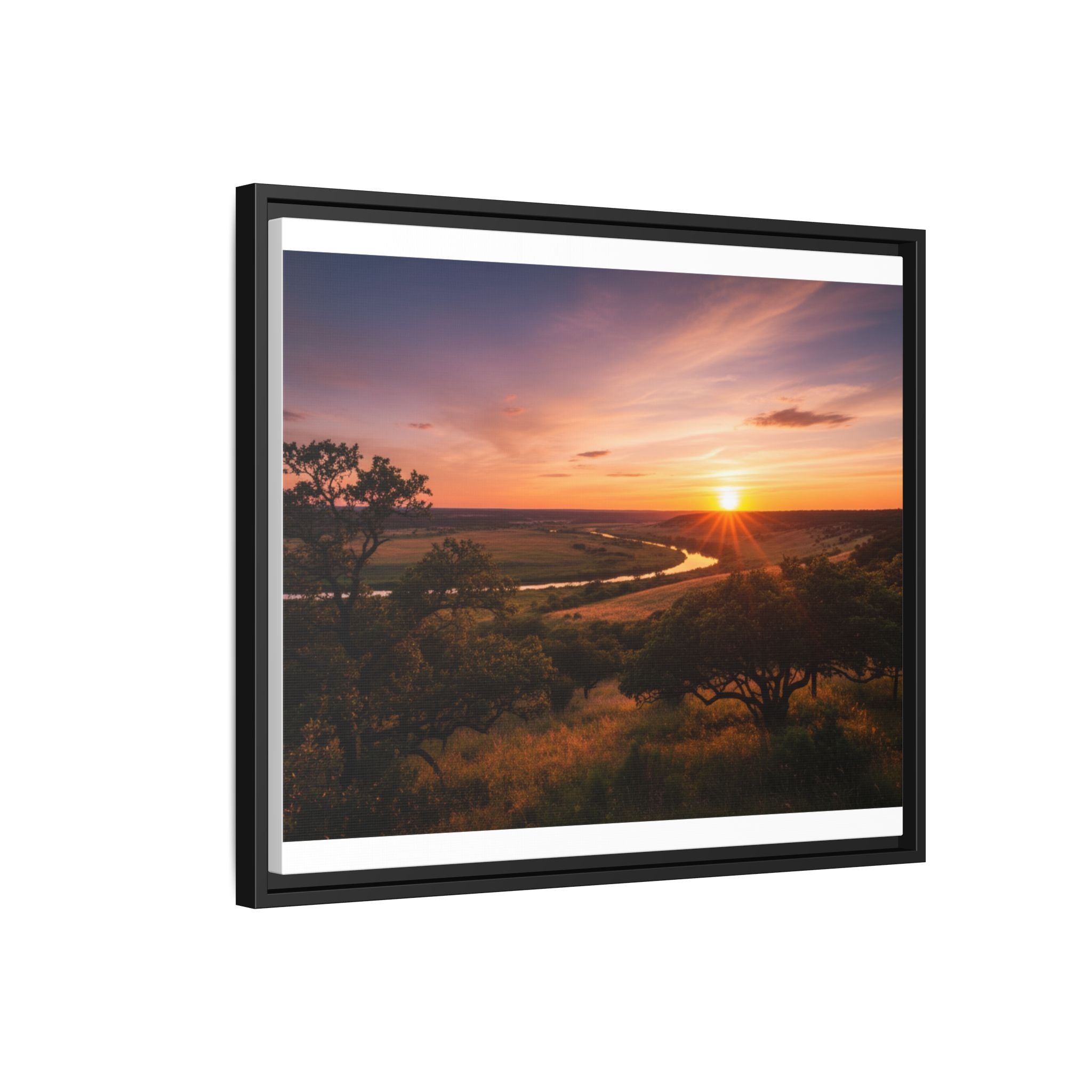 Sunset River Matte Canvas Framed Wall Art